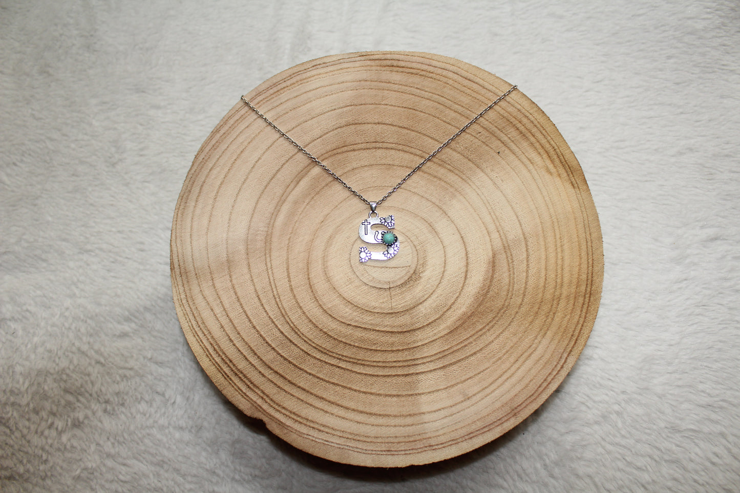 Imitation Turquoise and Stamped Initial Necklace