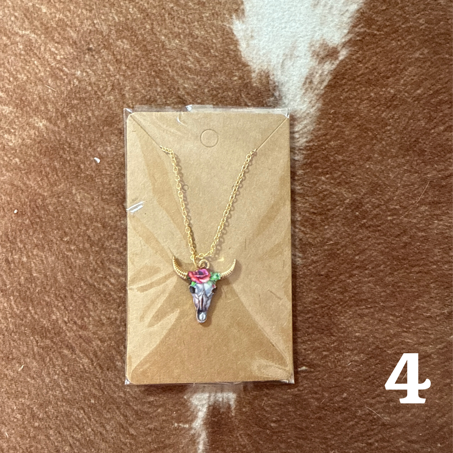 Floral Bull Skull Necklace