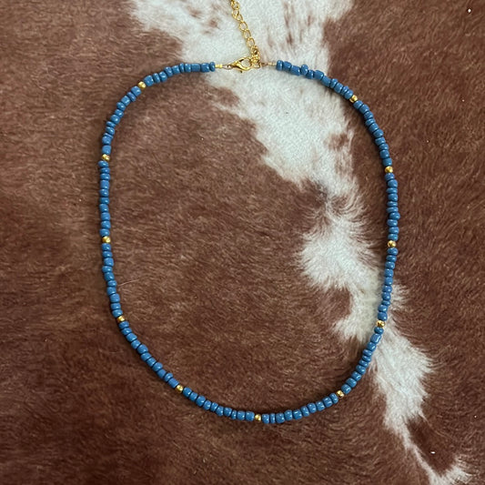 Blue Jeans Seed Bead Choker Necklace