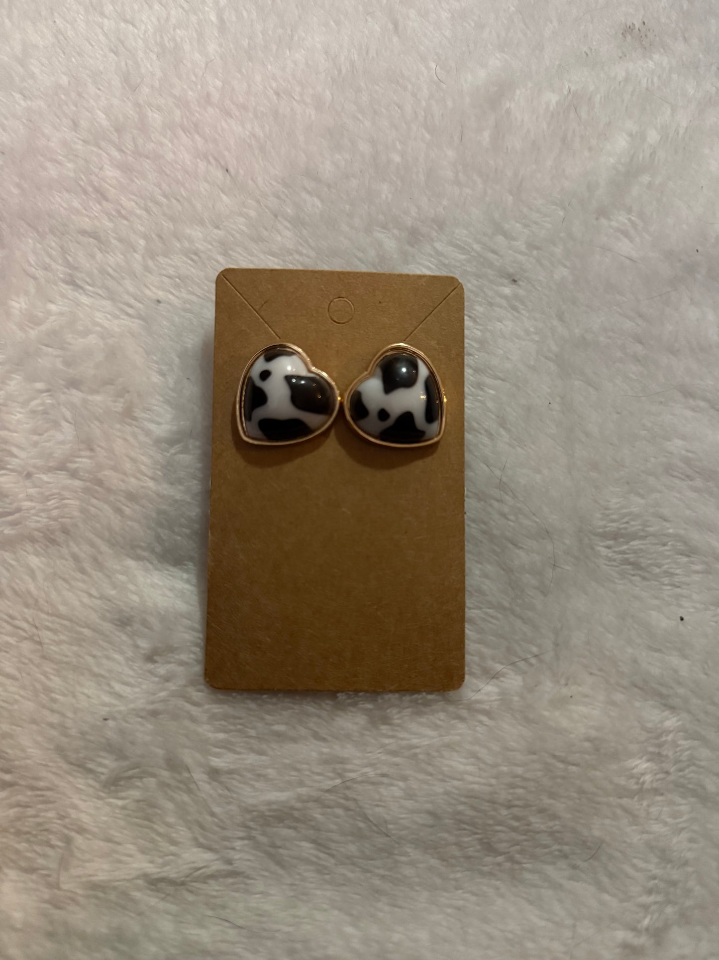 Cow Print Heart Stud Earrings