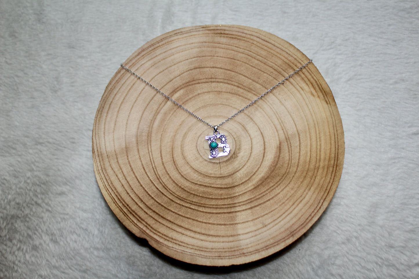Imitation Turquoise and Stamped Initial Necklace