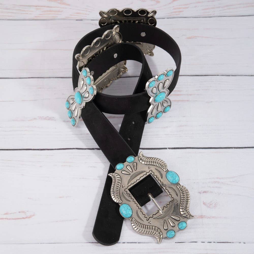 Ornate Western Concho Vegan Leather Belt