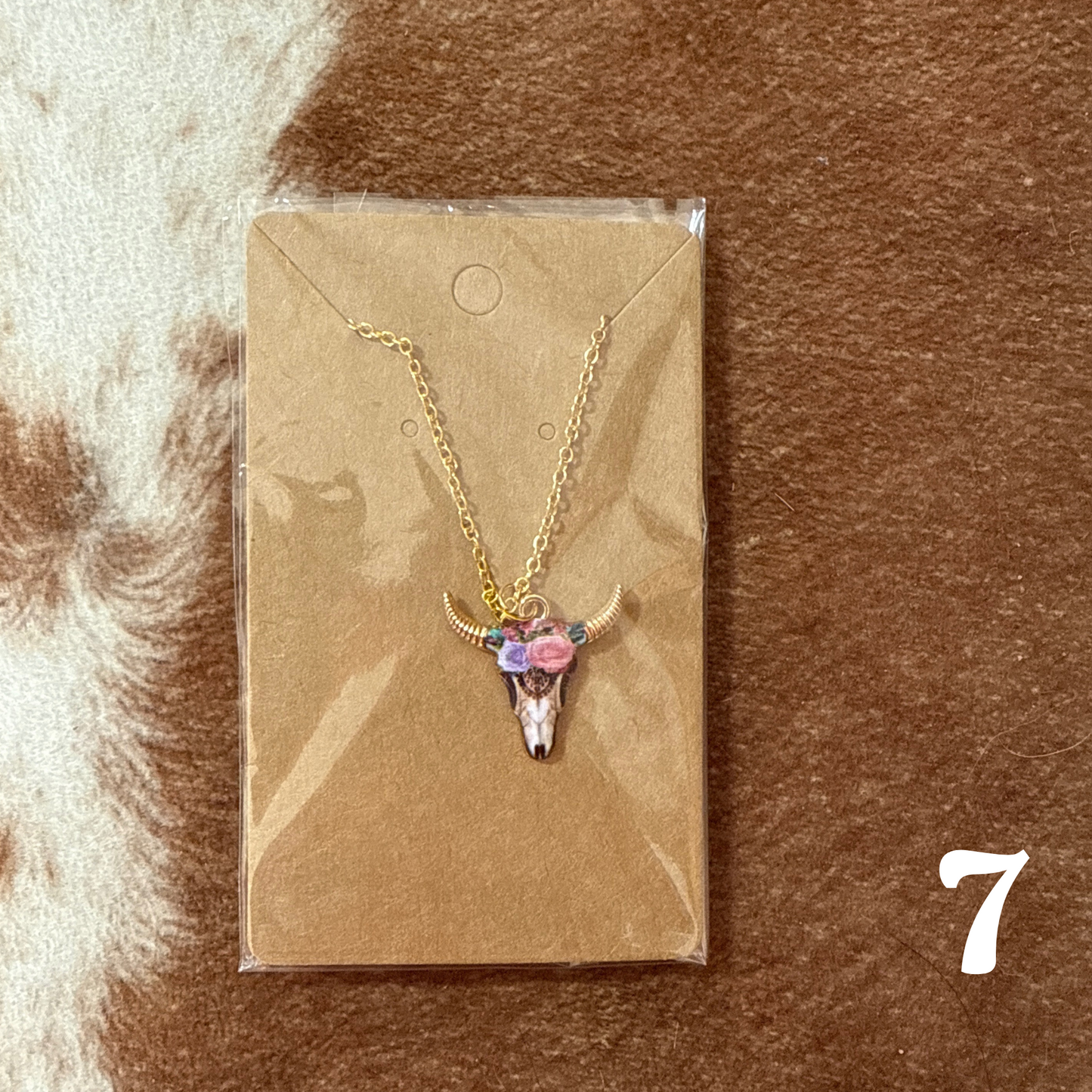Floral Bull Skull Necklace