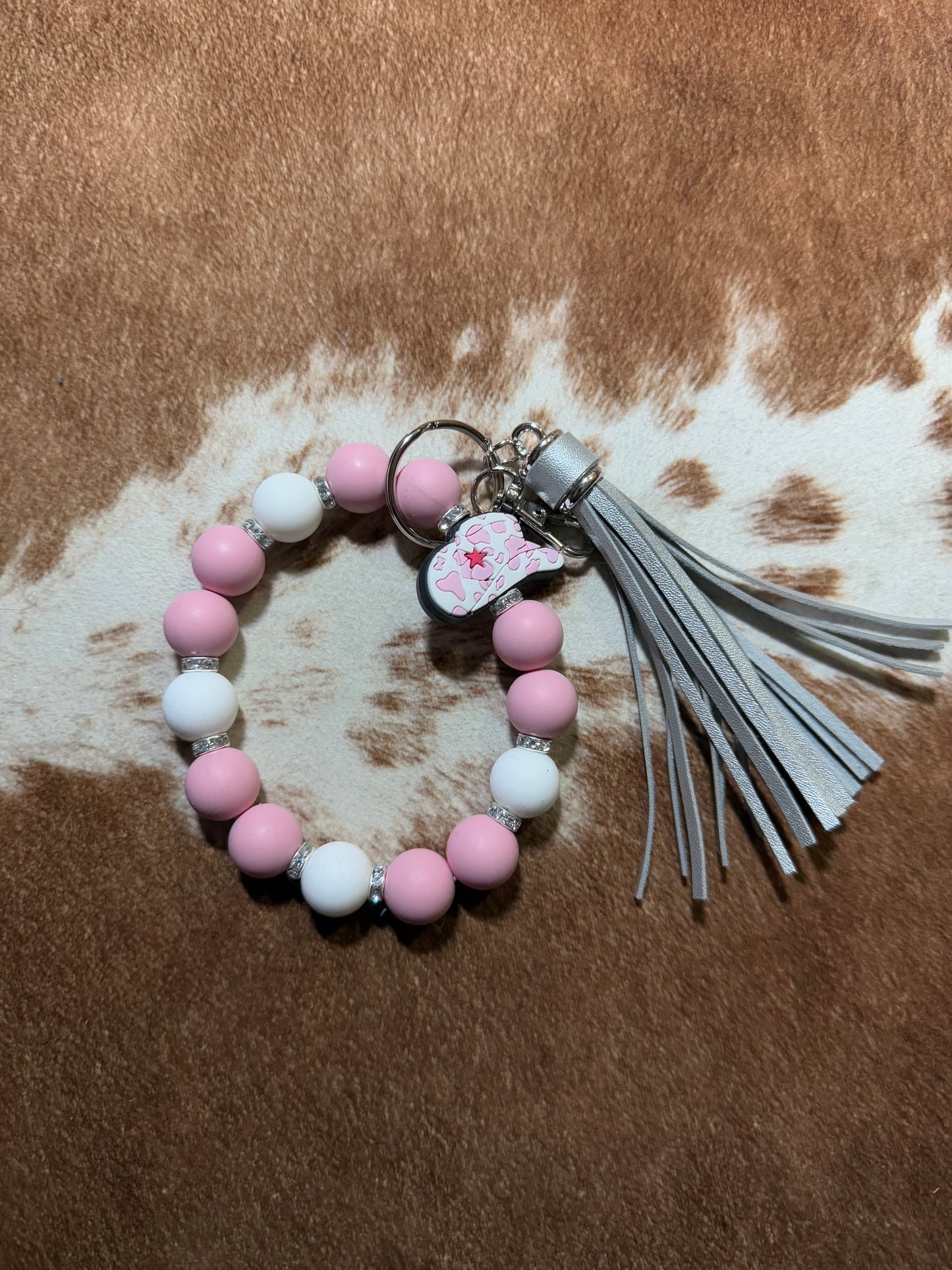 Pink and White Cowboy Hat Wristlet Keychain