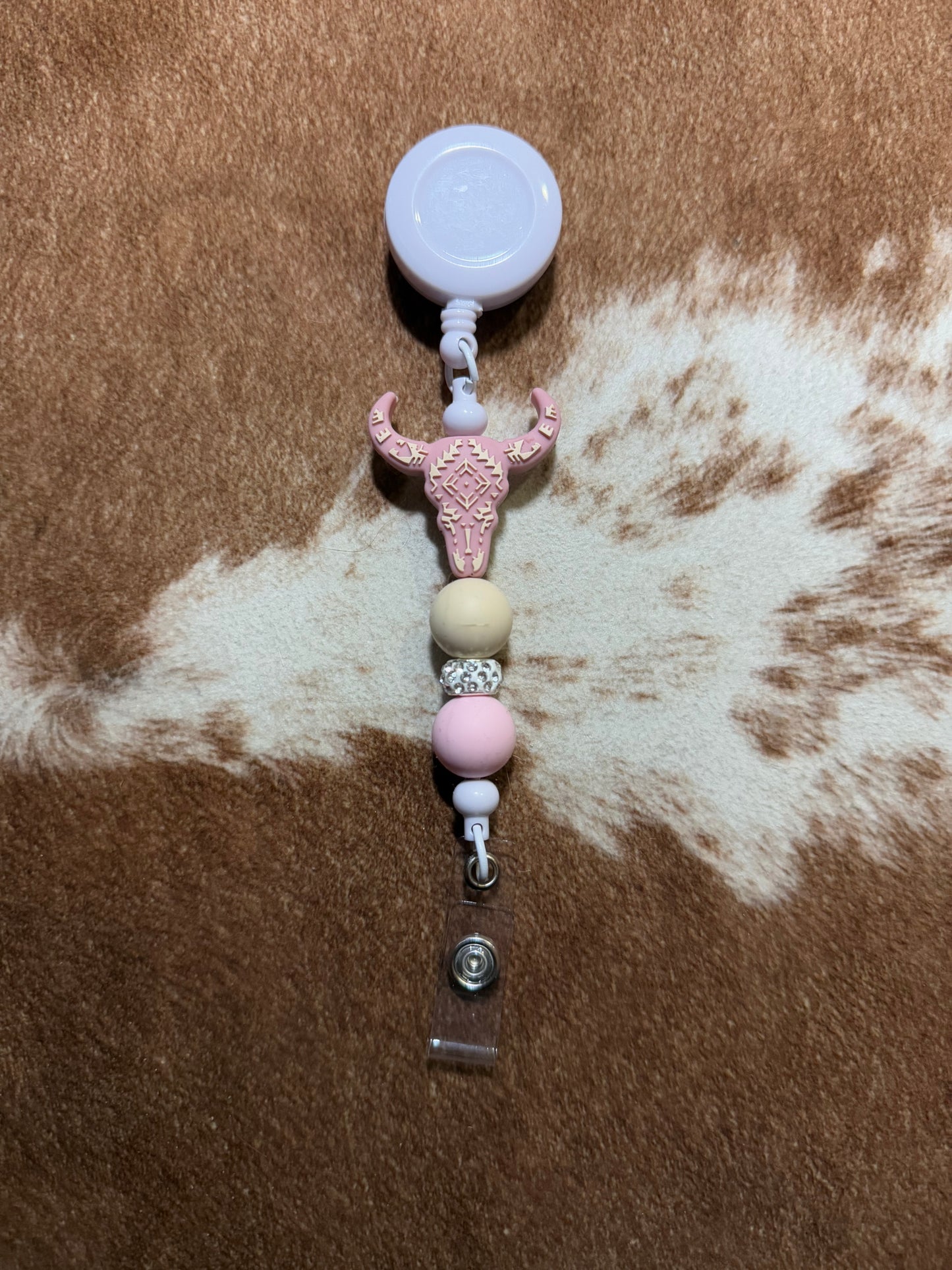 Pink Aztec Bull Skull Badge Reel