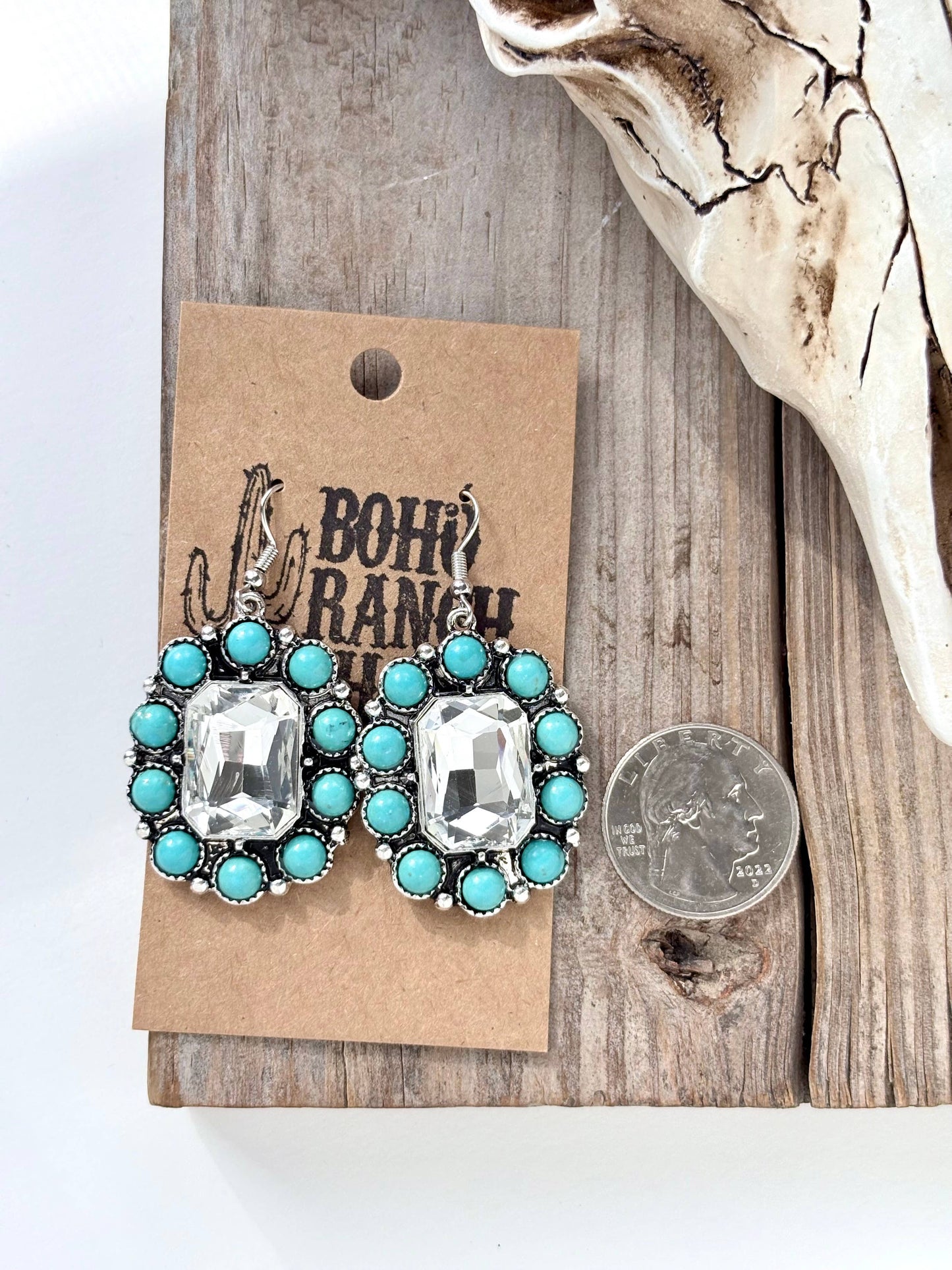 Western Style Rhinestone Turquoise Stone Dangle Earrings