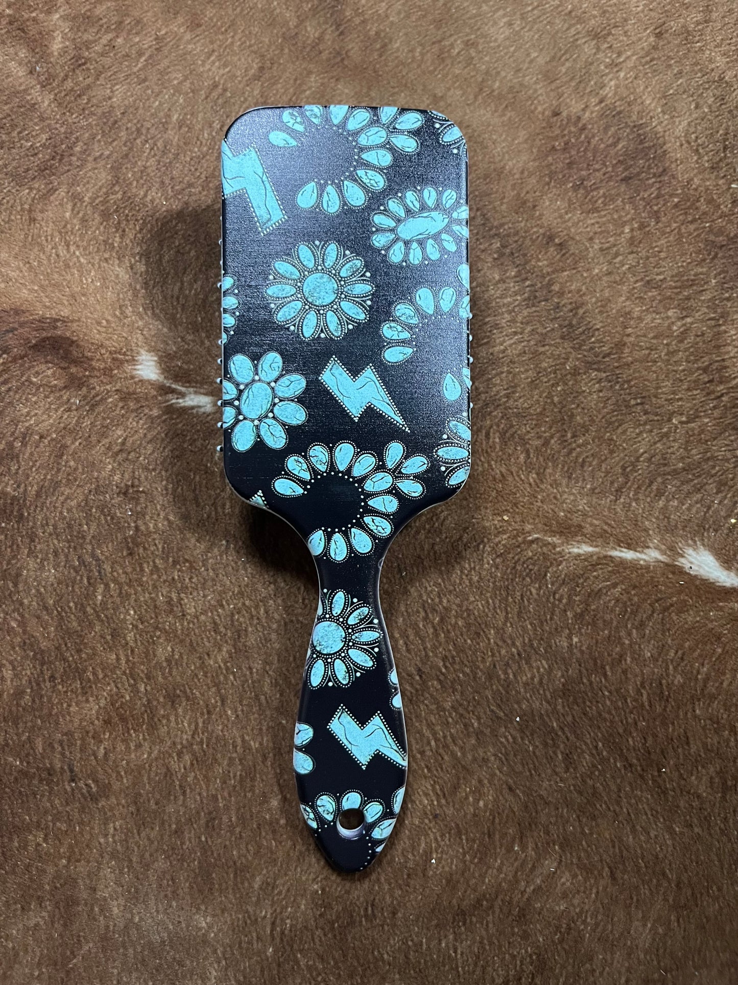 Turquoise Squash Blossom and Lightning Bold Hair Brush