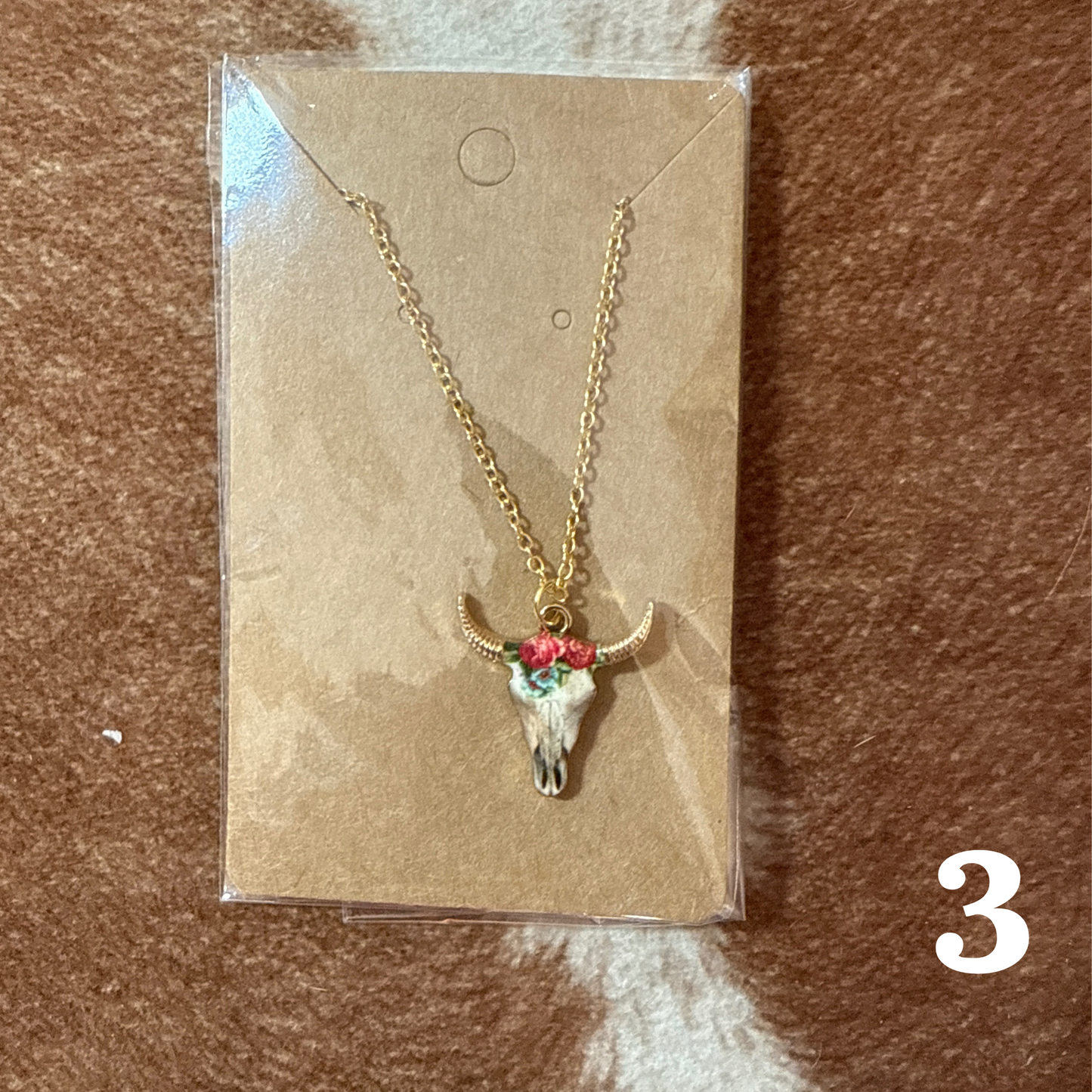 Floral Bull Skull Necklace