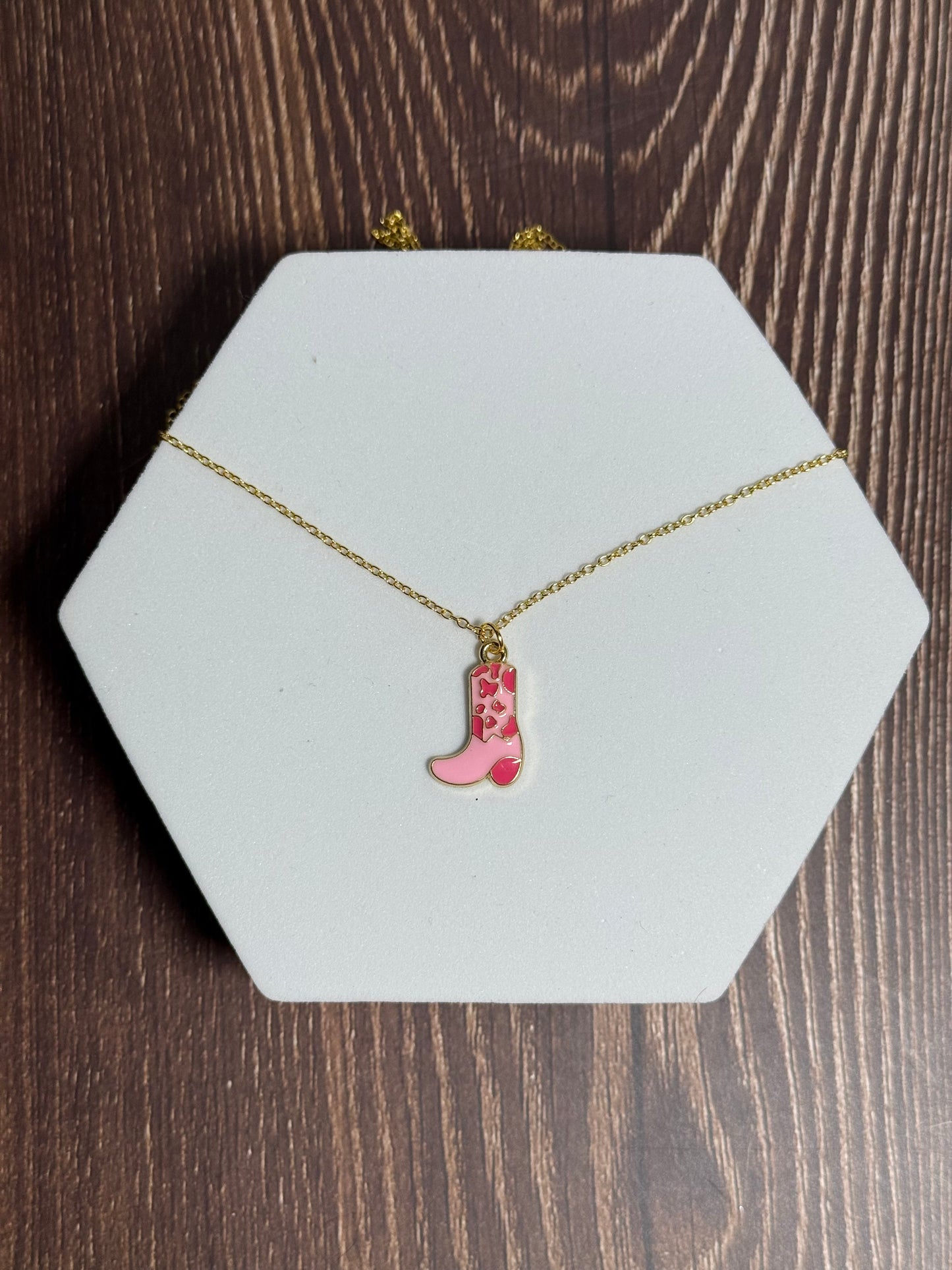 Cow Print Cowboy Boot Necklace