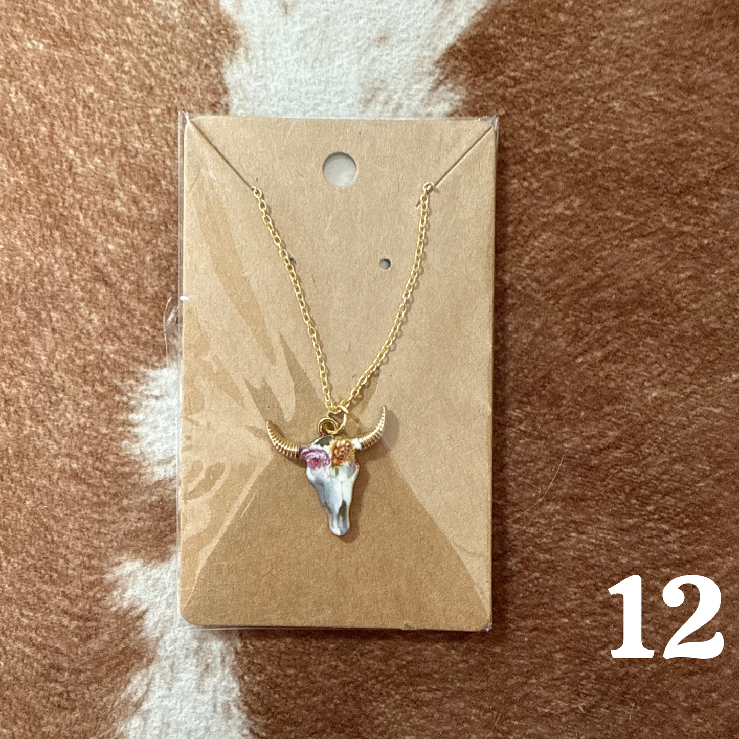 Floral Bull Skull Necklace