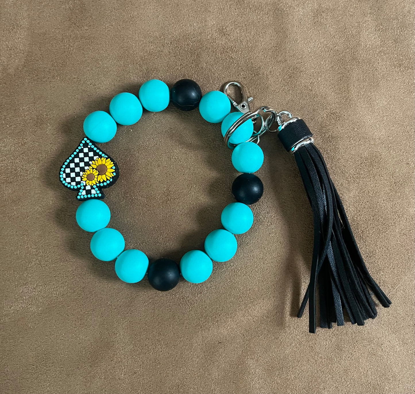 Turquoise and Checkered Spade Wristlet Keychain