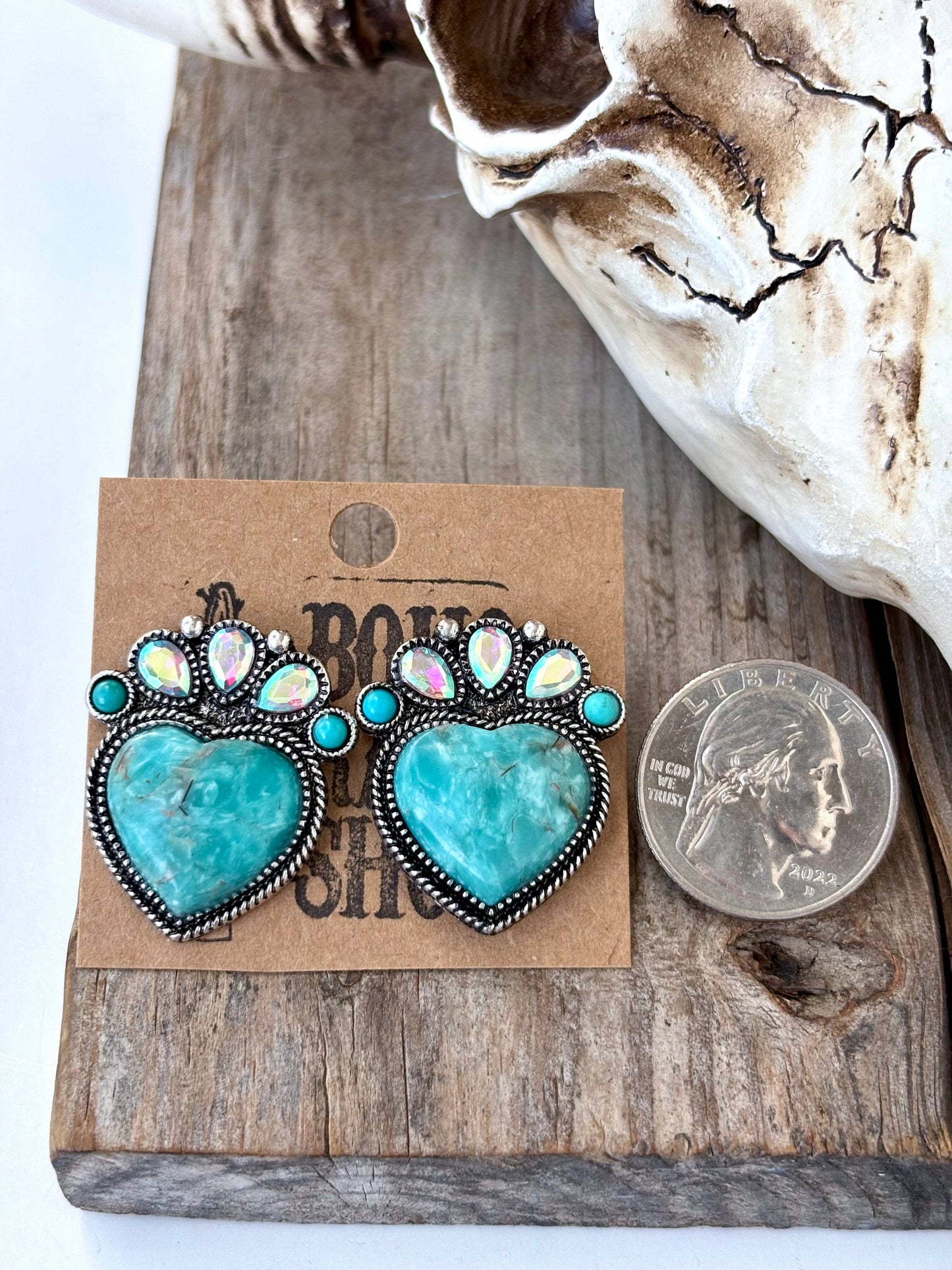 Western Style Turquoise Stone Heart Stud Earrings