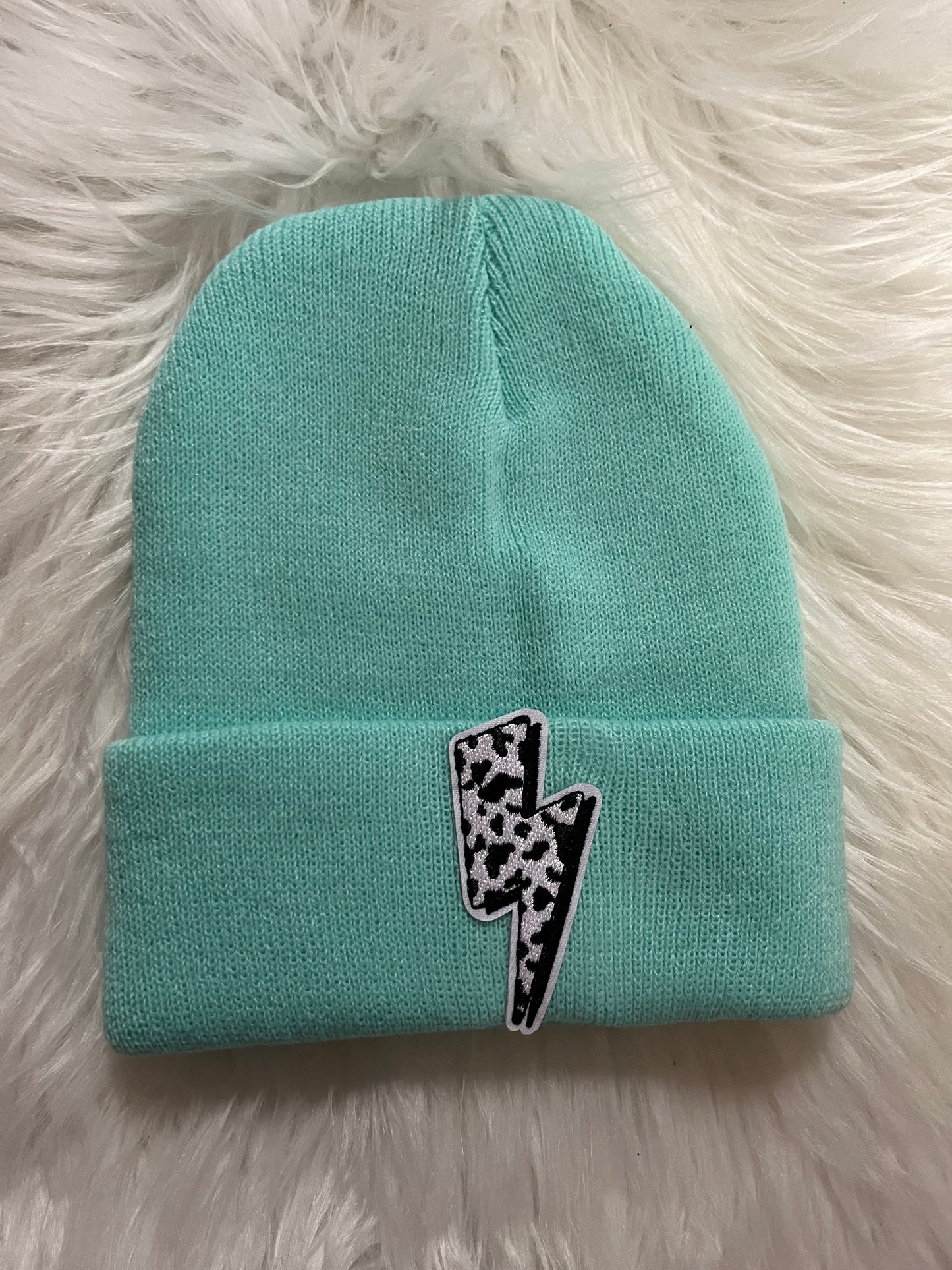 Cyan Cow Print Lightning Bolt Toque