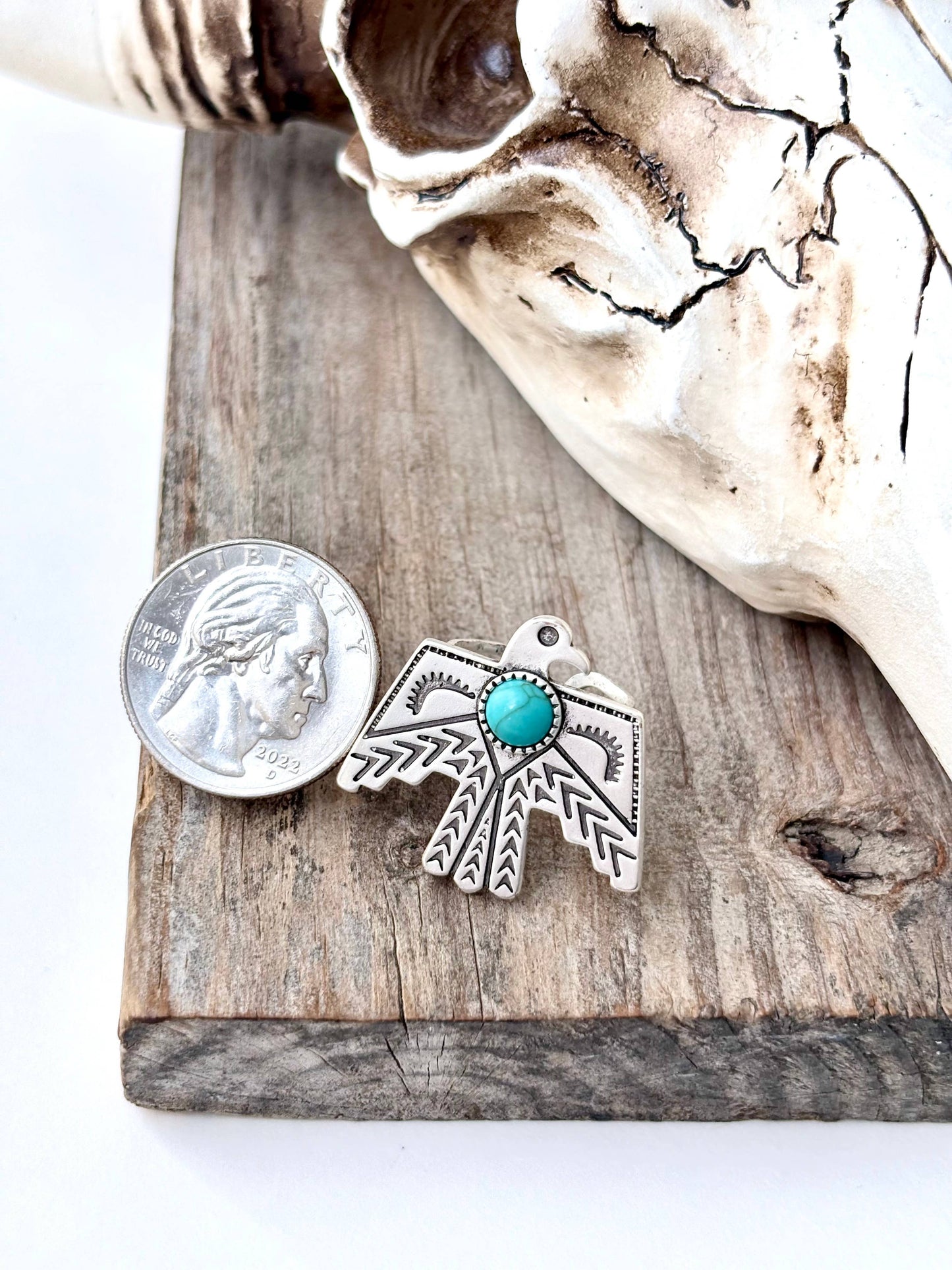 Western Thunderbird Turquoise Stone Statement Cuff Ring