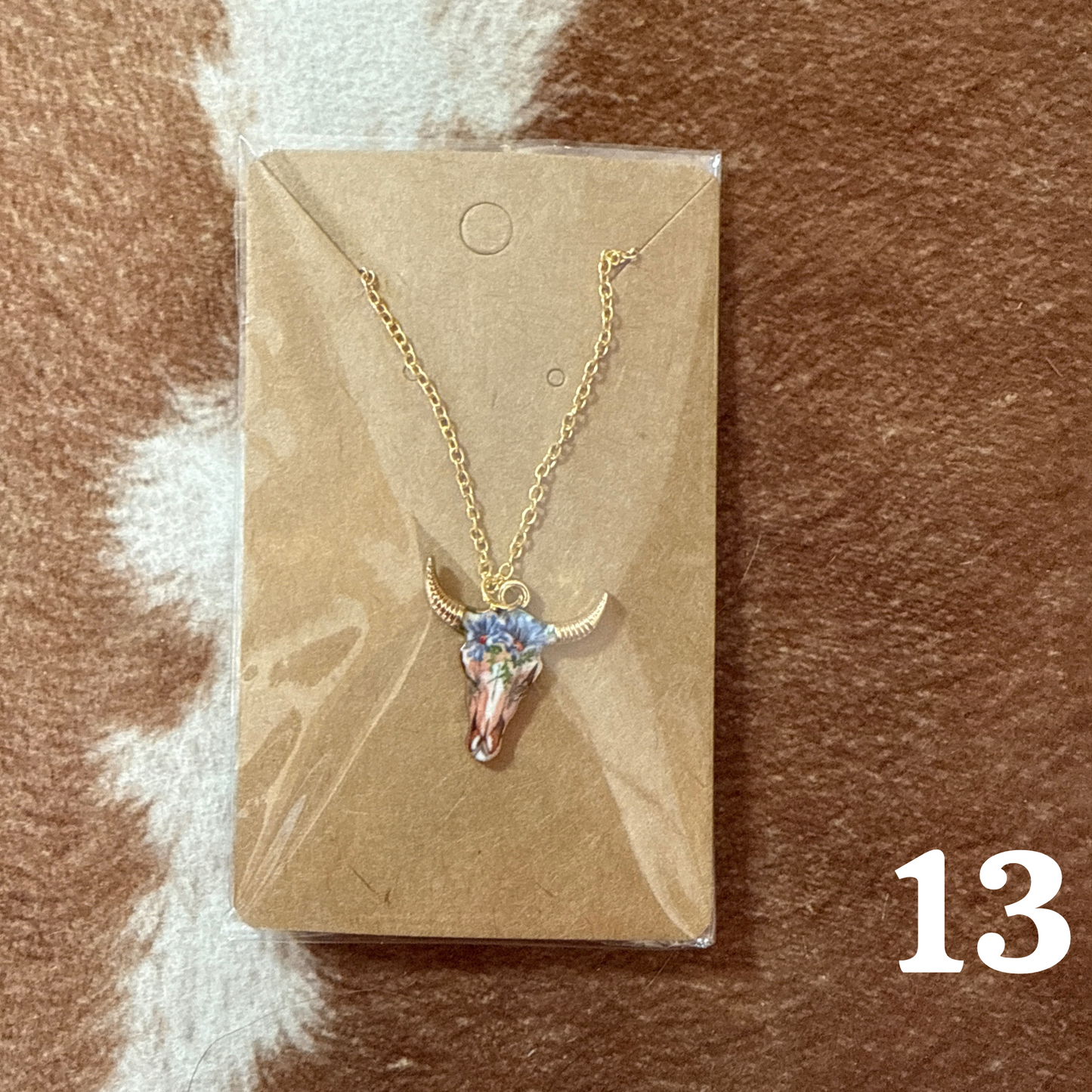 Floral Bull Skull Necklace