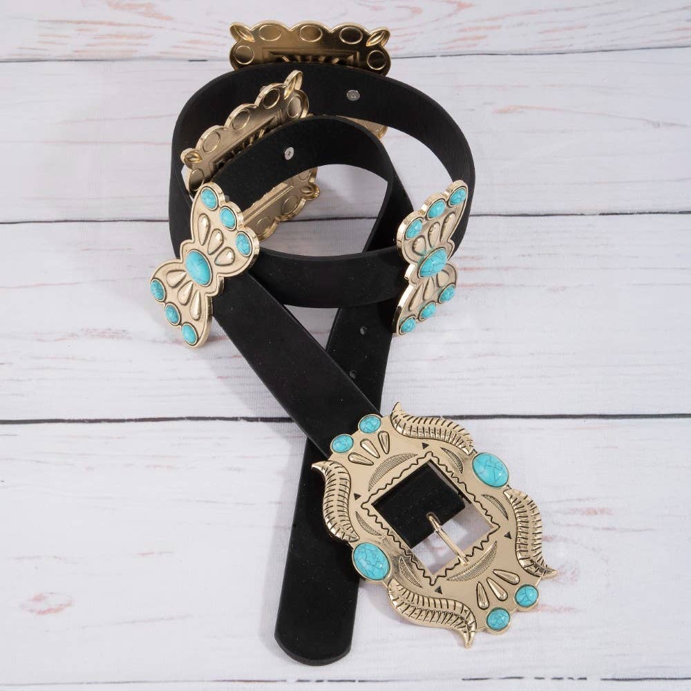 Ornate Western Concho Vegan Leather Belt
