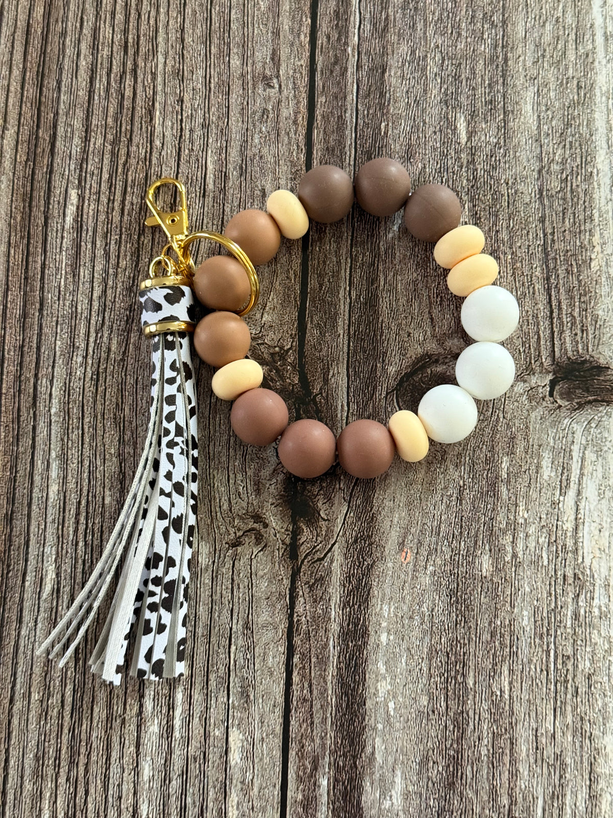Neutral and Leopard Print Wristlet Keychain