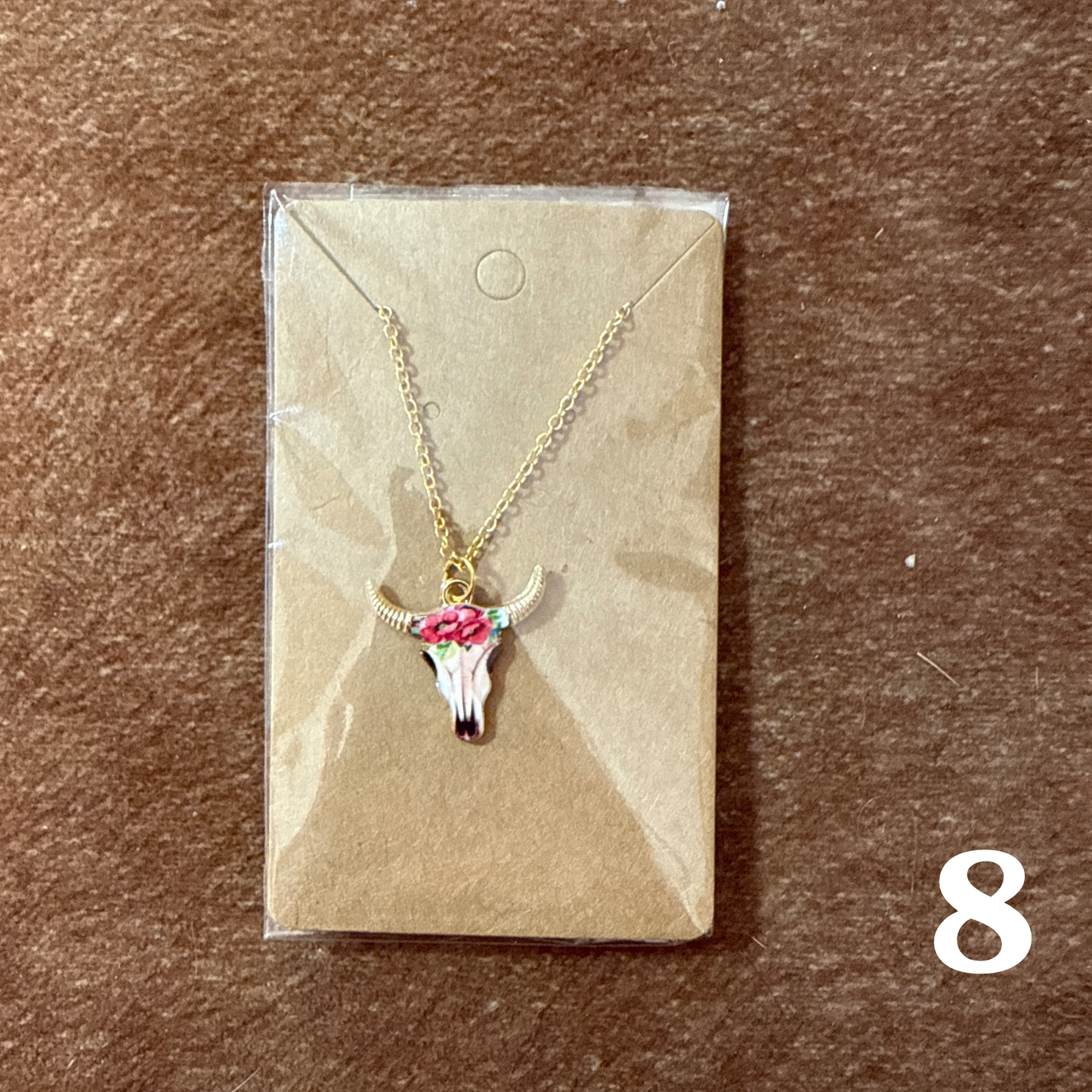 Floral Bull Skull Necklace