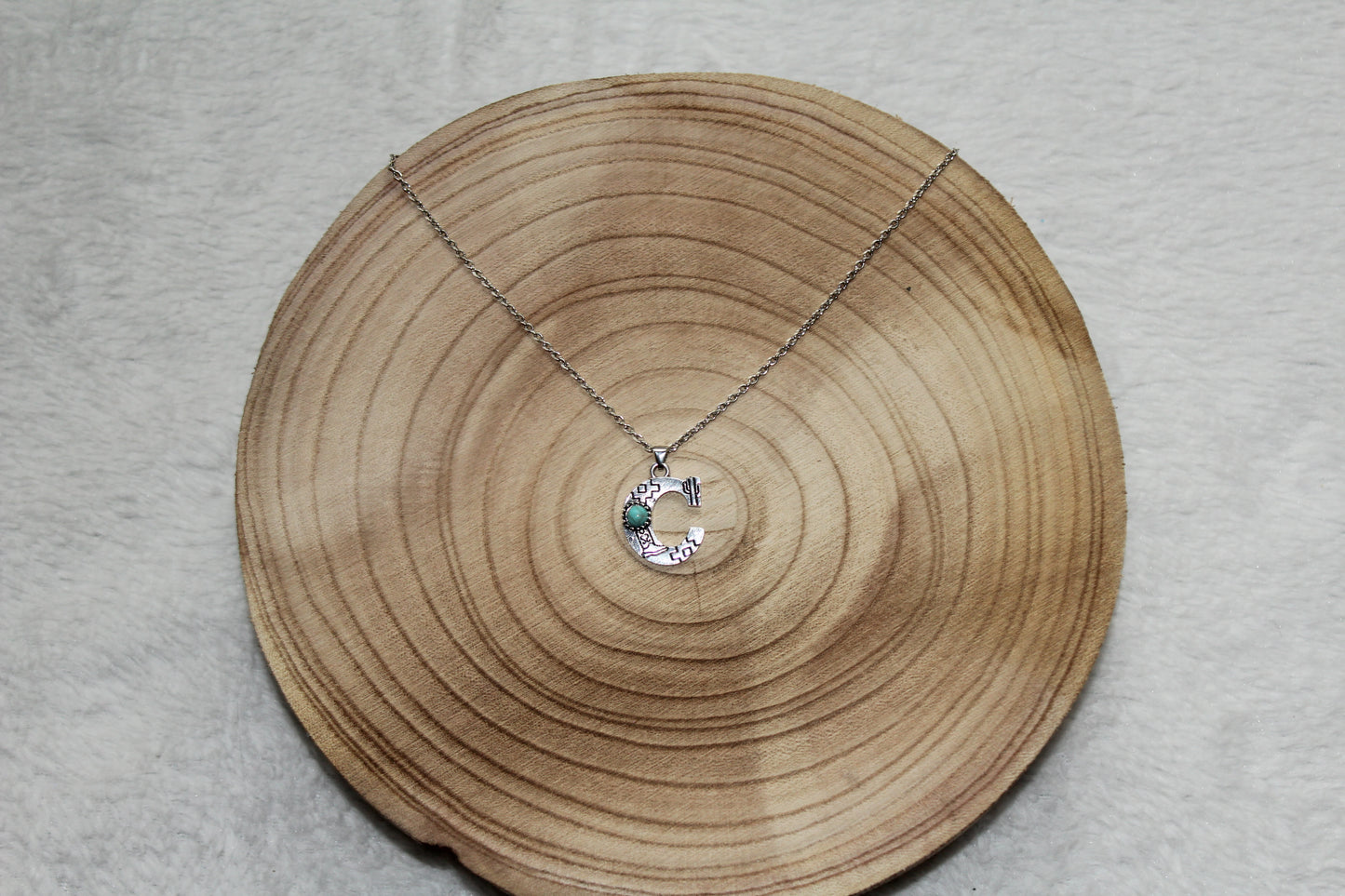 Imitation Turquoise and Stamped Initial Necklace