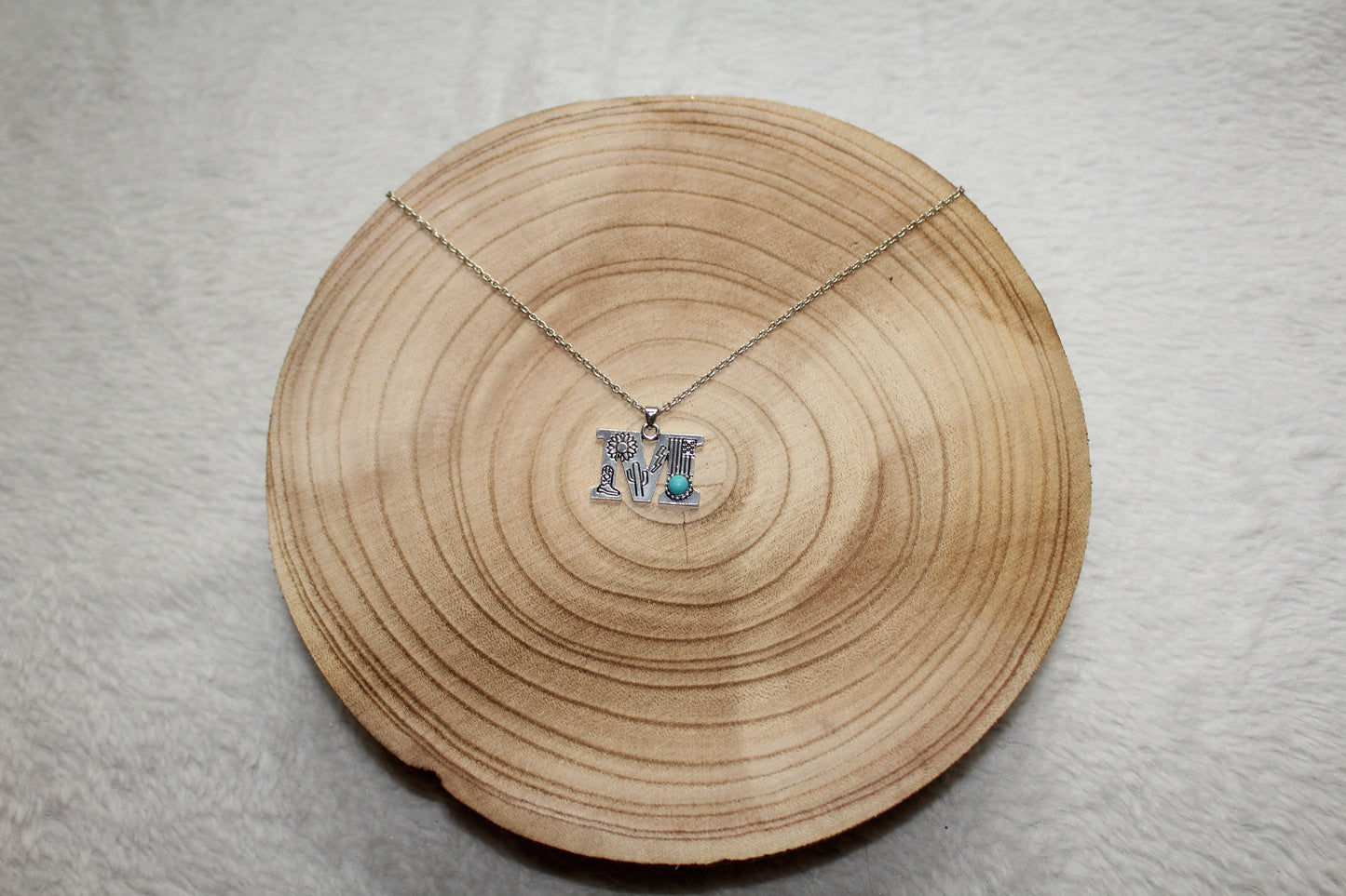 Imitation Turquoise and Stamped Initial Necklace
