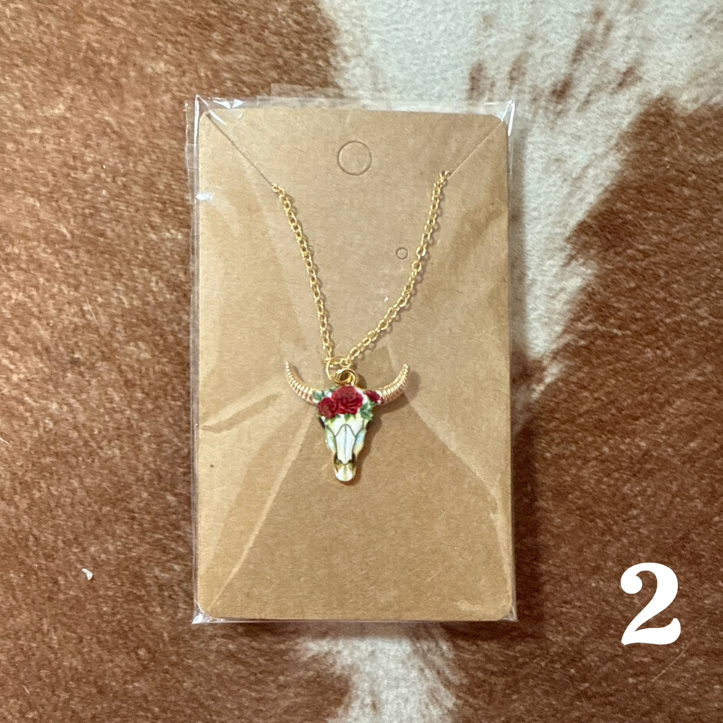 Floral Bull Skull Necklace