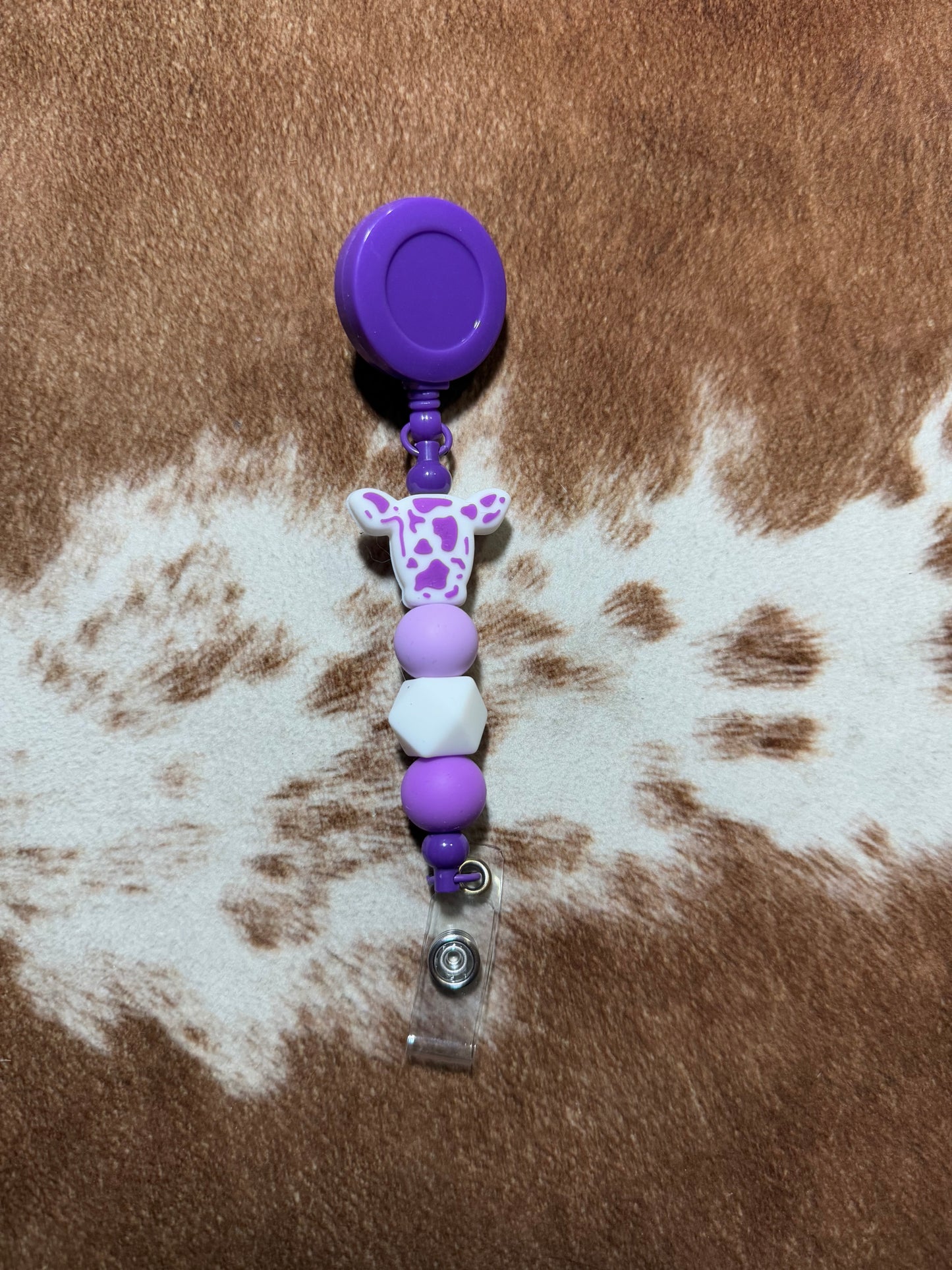 Purple Cow Print Badge Reel