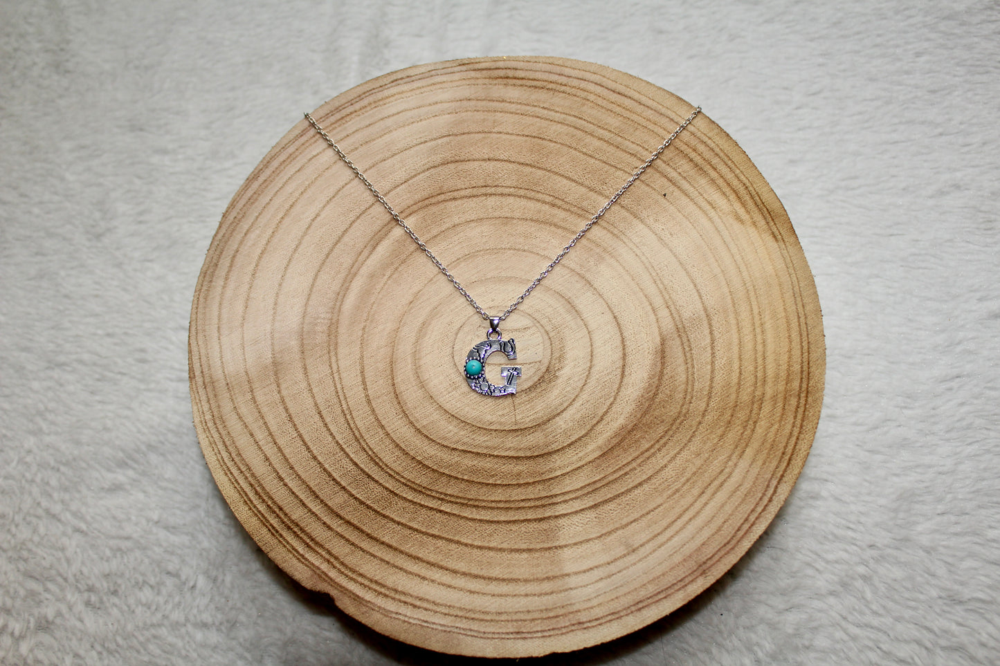 Imitation Turquoise and Stamped Initial Necklace