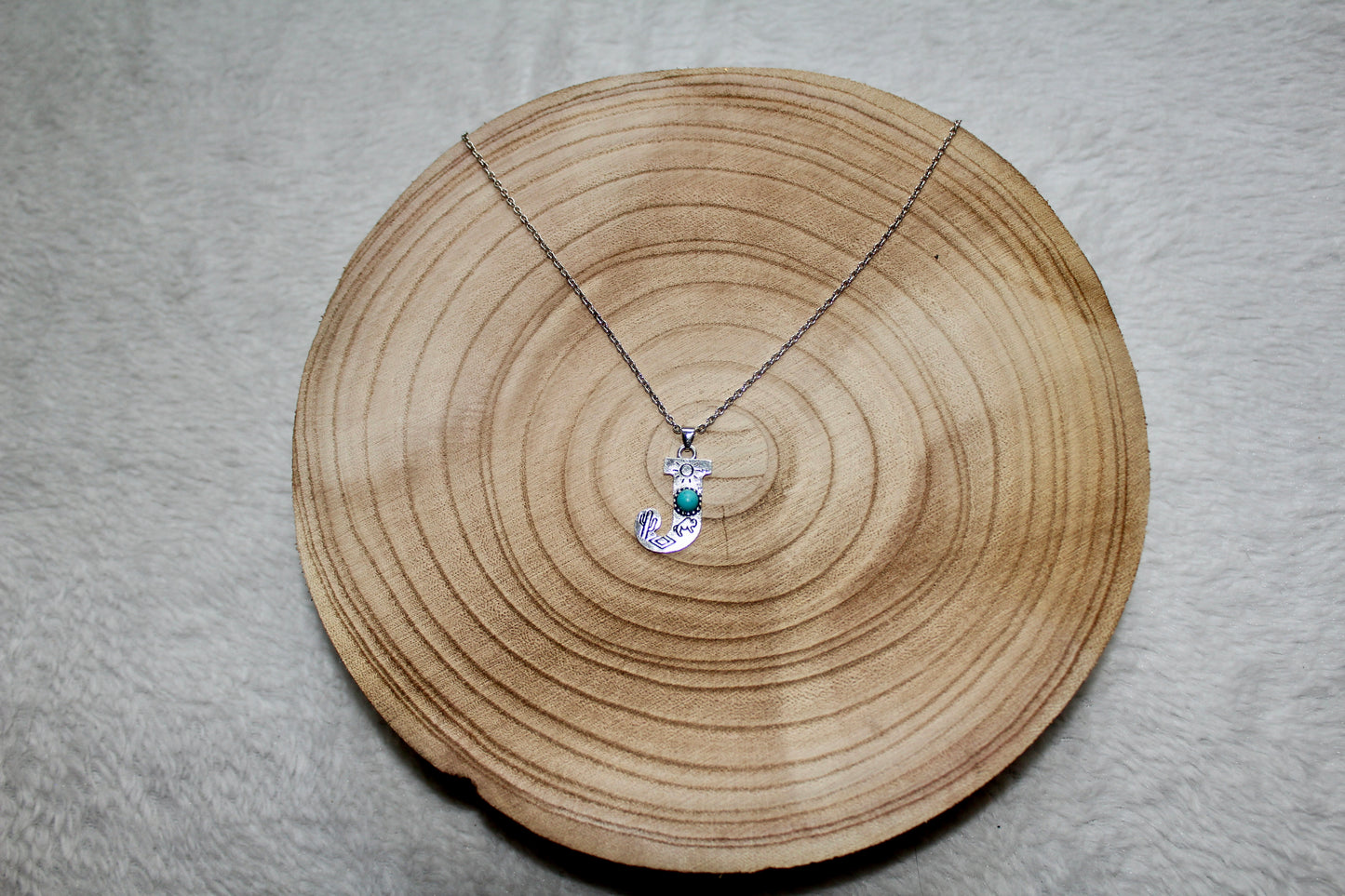 Imitation Turquoise and Stamped Initial Necklace