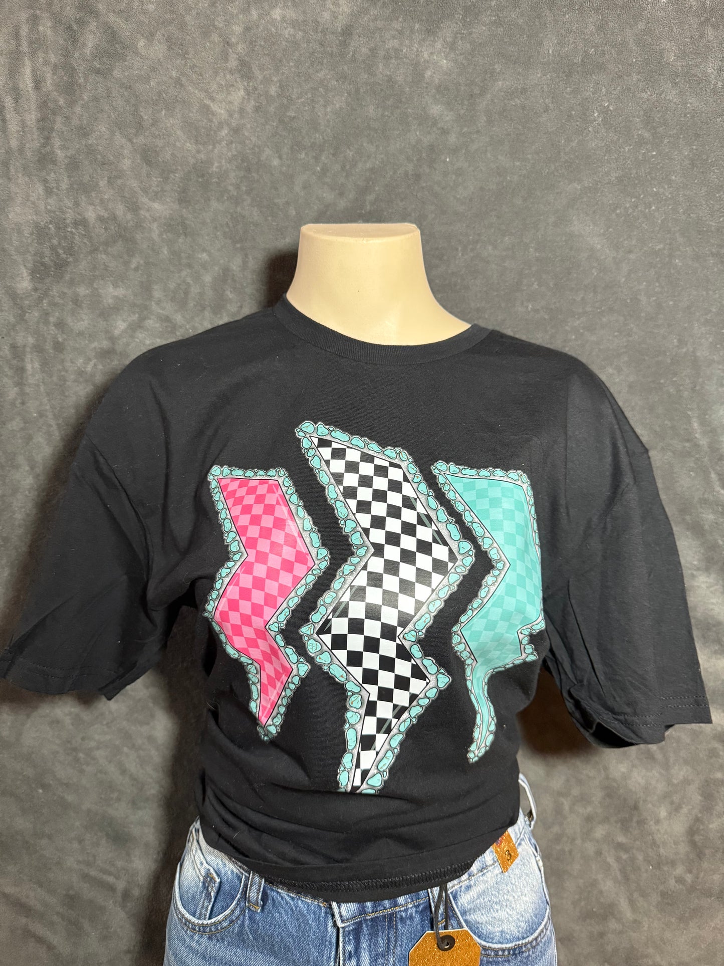 Checkered Lightning Bolt Graphic T-shirt
