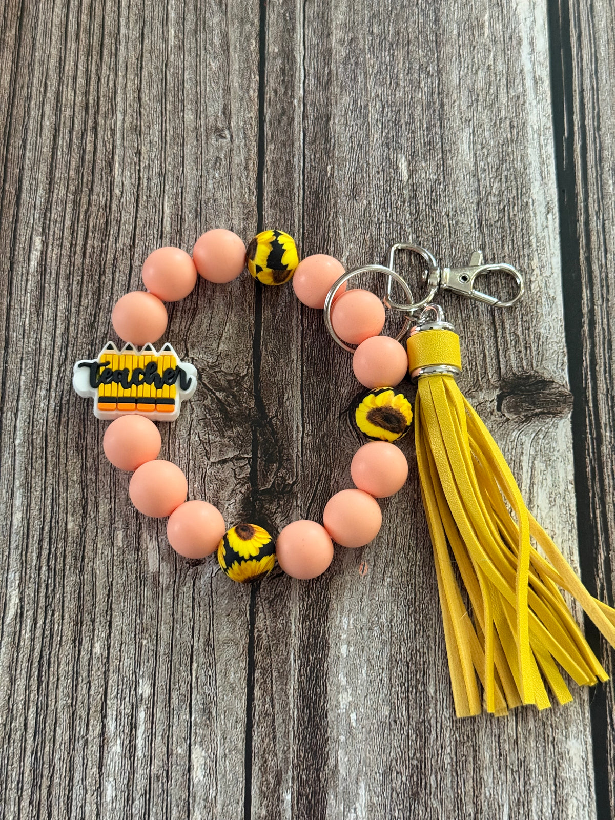 Teacher Sunflower Wristlet Keychain
