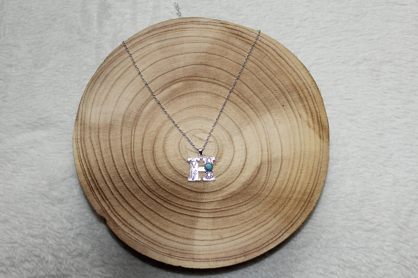 Imitation Turquoise and Stamped Initial Necklace