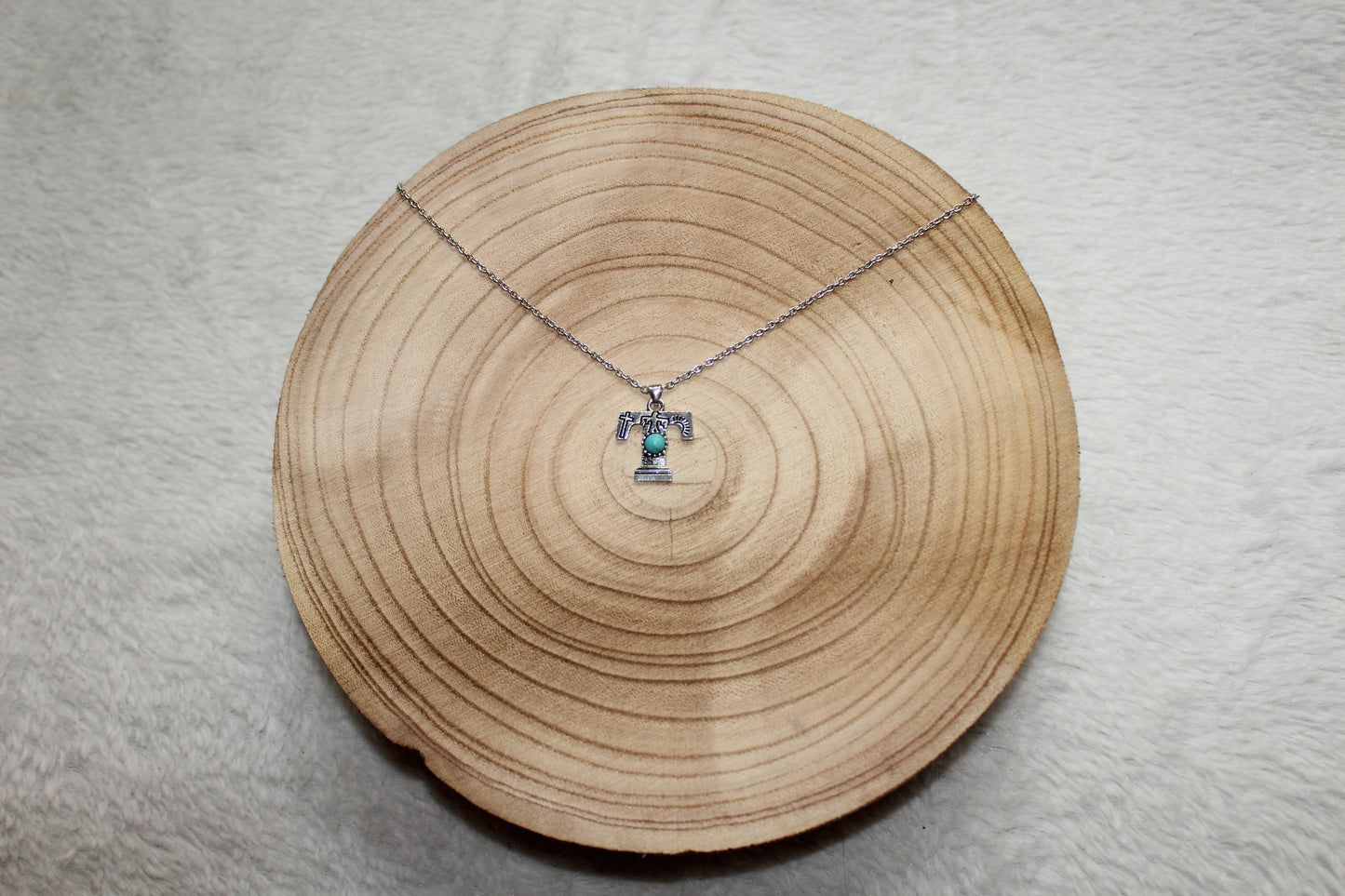 Imitation Turquoise and Stamped Initial Necklace