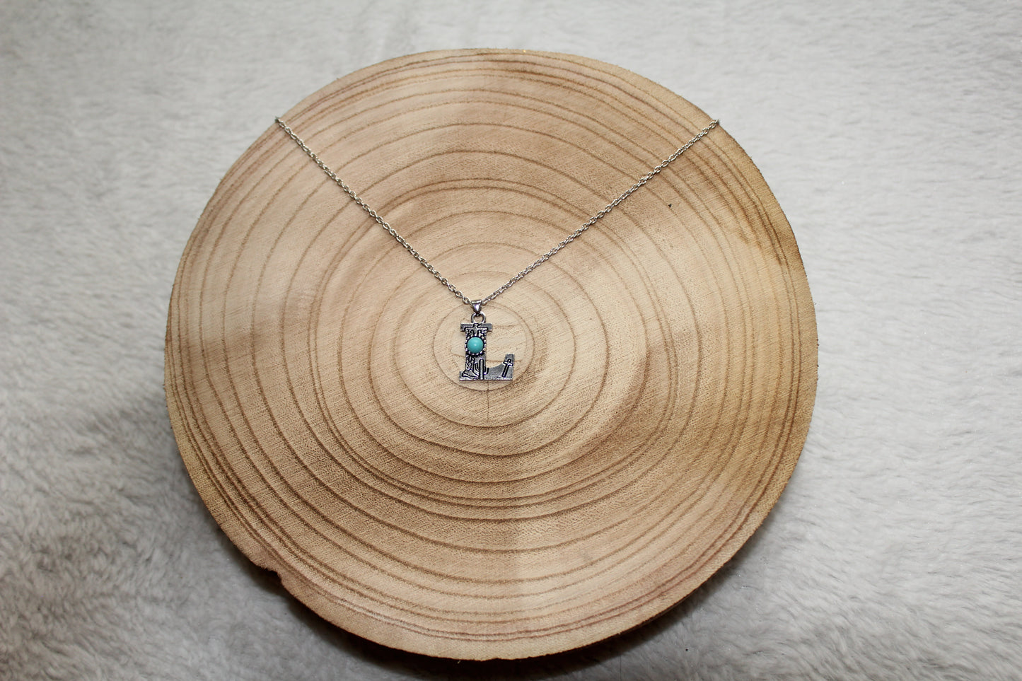 Imitation Turquoise and Stamped Initial Necklace