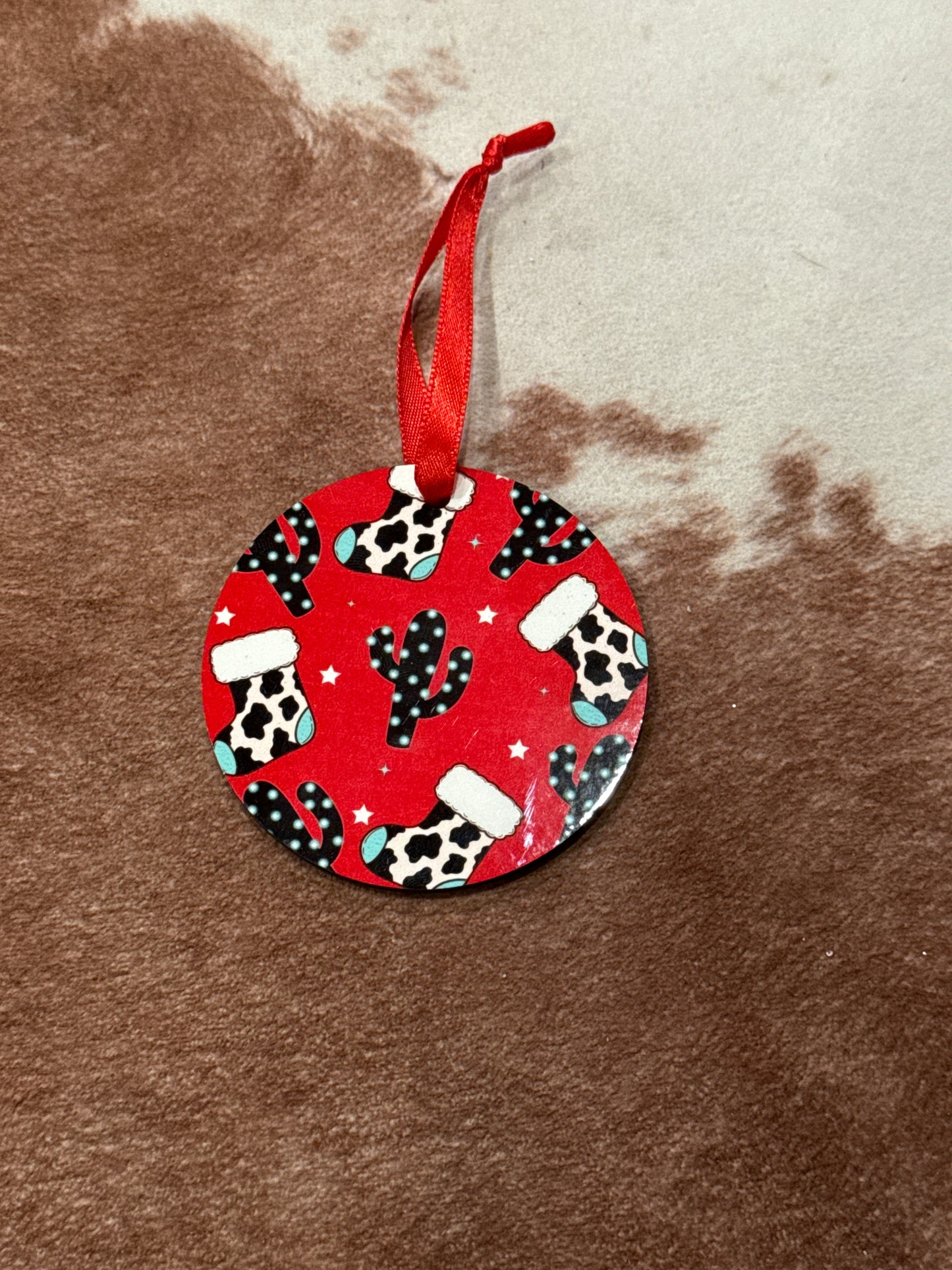 Red Cow Print Stocking Ornament