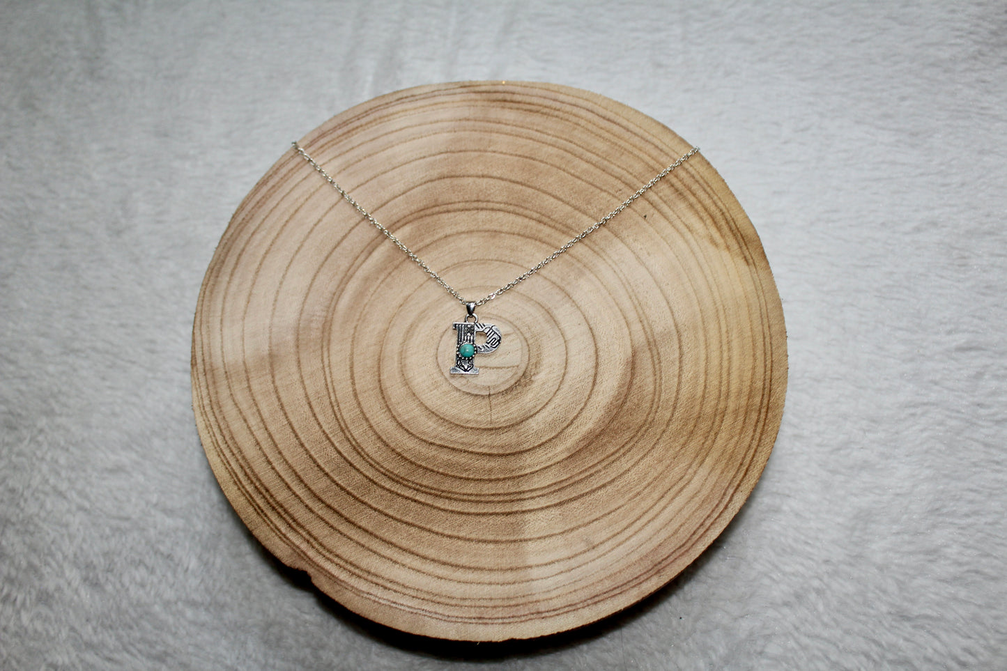 Imitation Turquoise and Stamped Initial Necklace