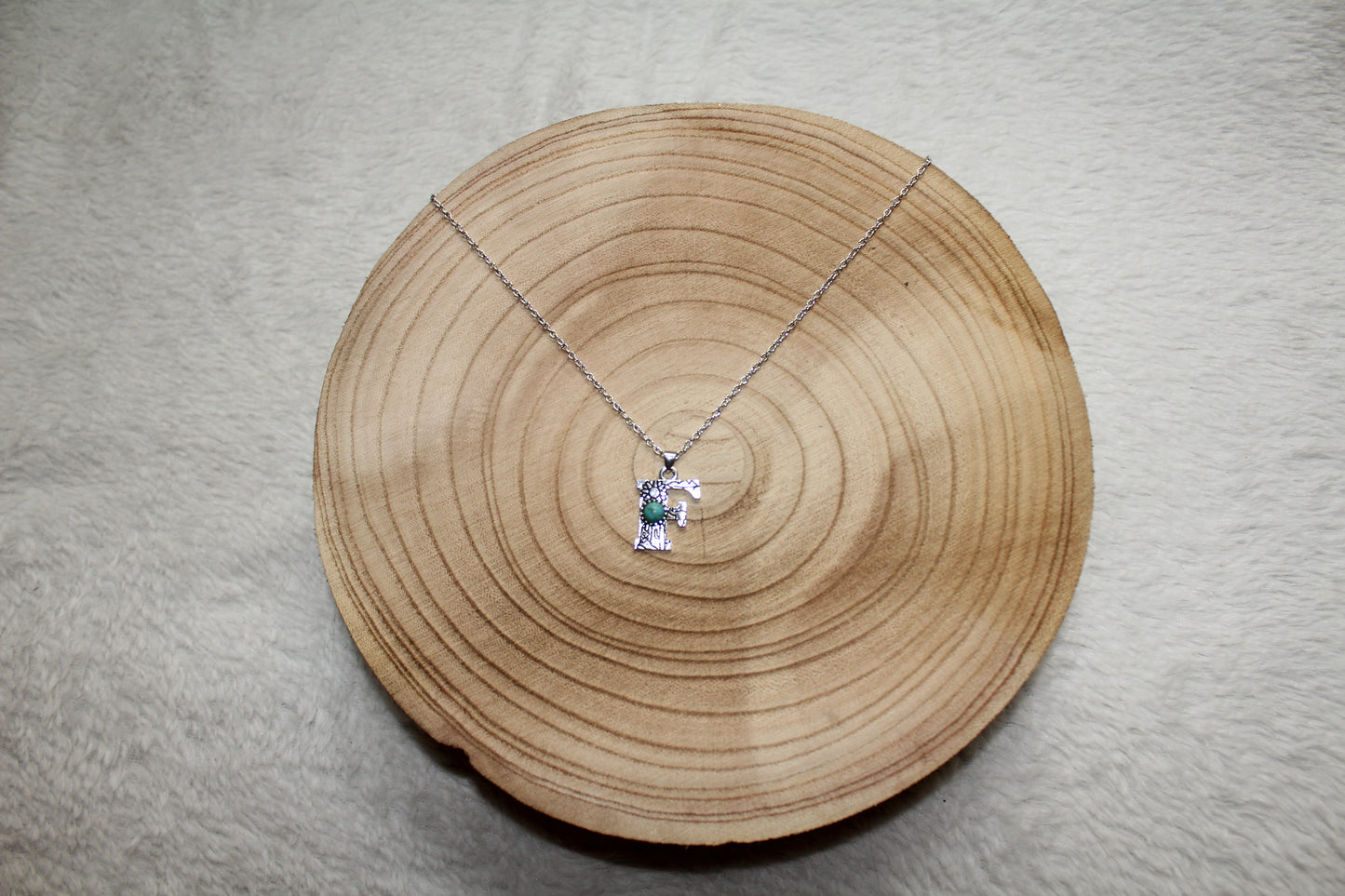 Imitation Turquoise and Stamped Initial Necklace