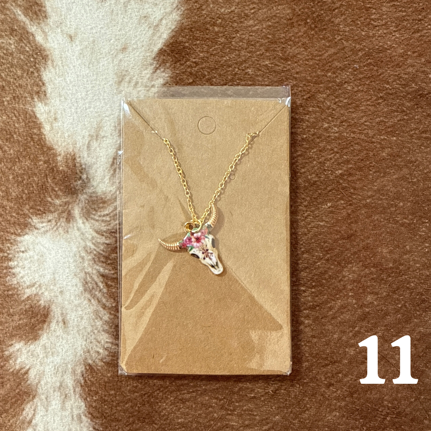 Floral Bull Skull Necklace