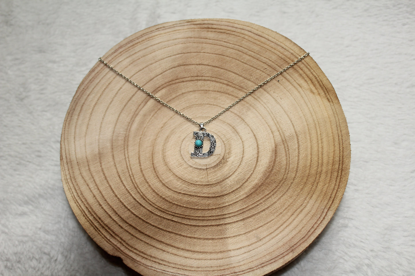 Imitation Turquoise and Stamped Initial Necklace