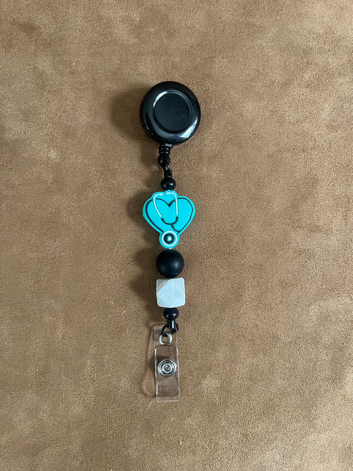 Black and Turquoise Nurse Badge Reel