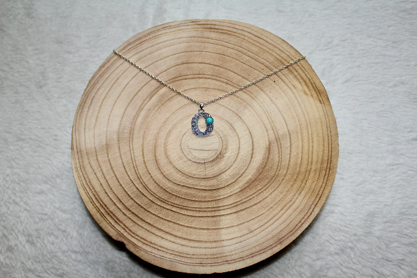 Imitation Turquoise and Stamped Initial Necklace