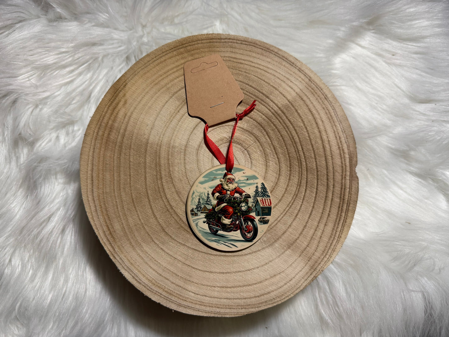 Retro Motorcycle Santa Ornament