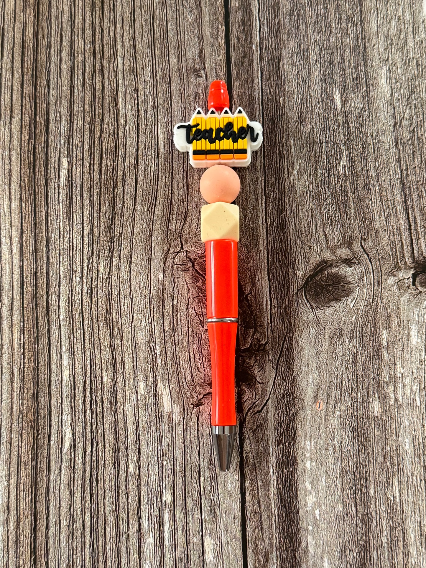 Bright Orange Teacher Beaded Pen