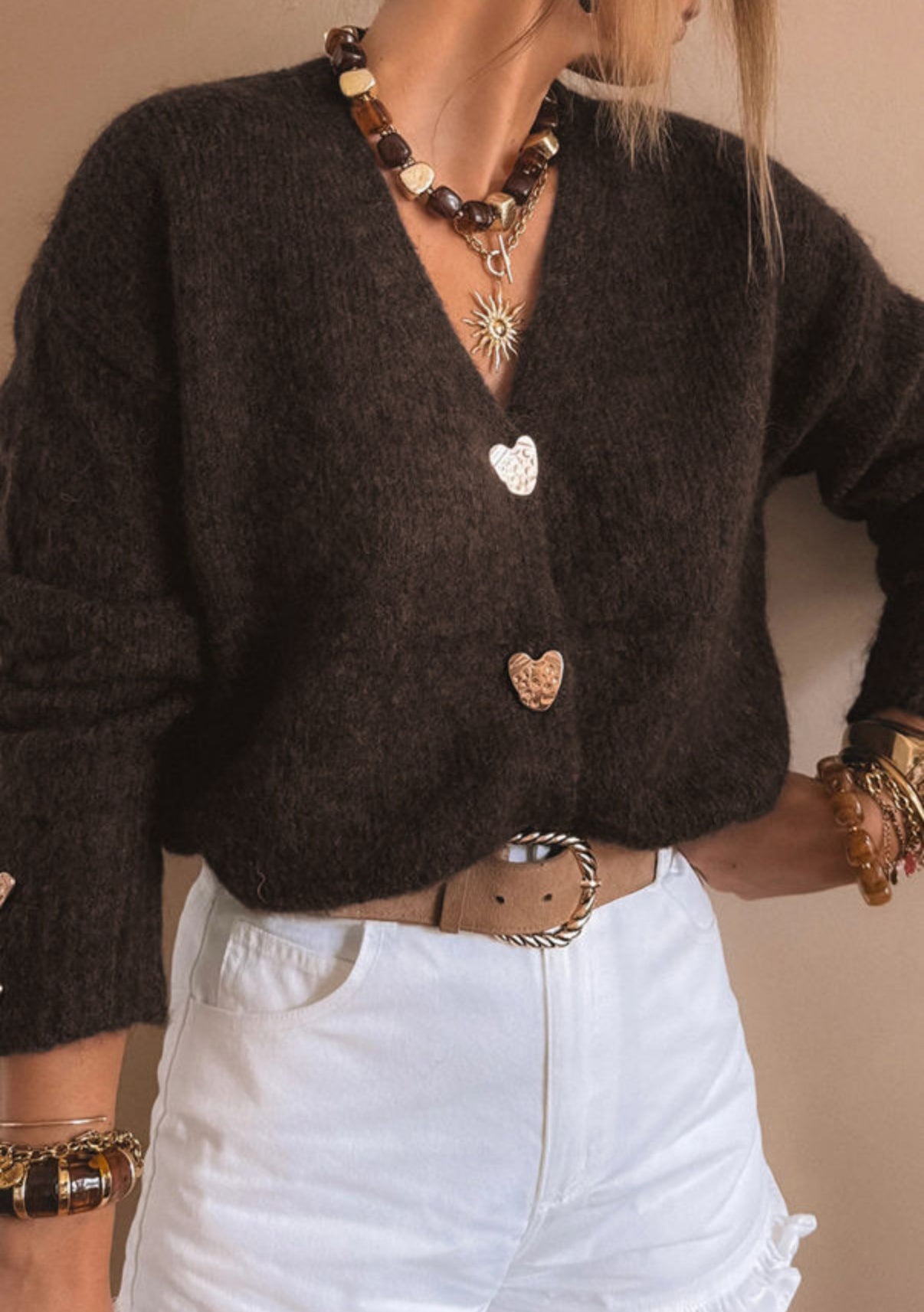 Coffee Heart Button Sweater