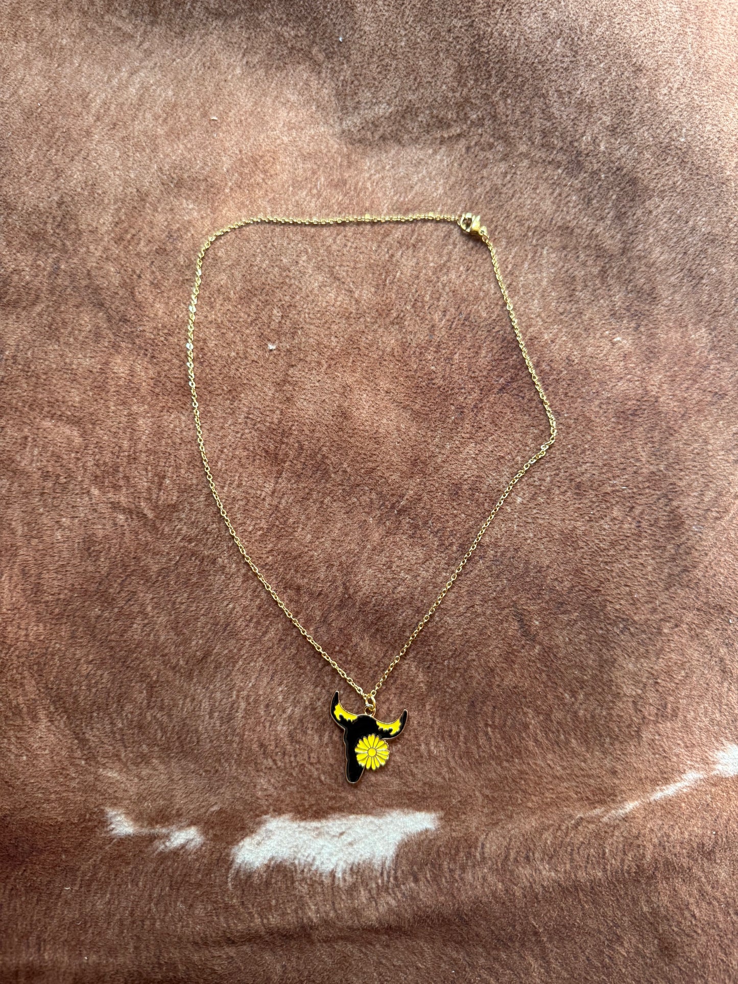 Sunflower Bull Skull Necklace