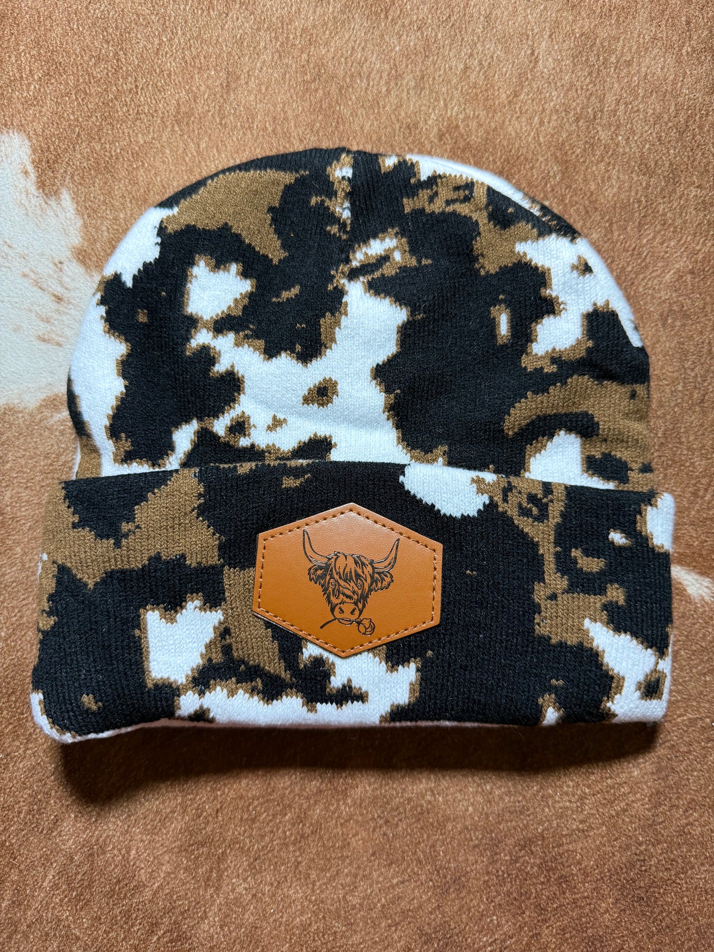 Highland Cow Patch Cow Print Toque