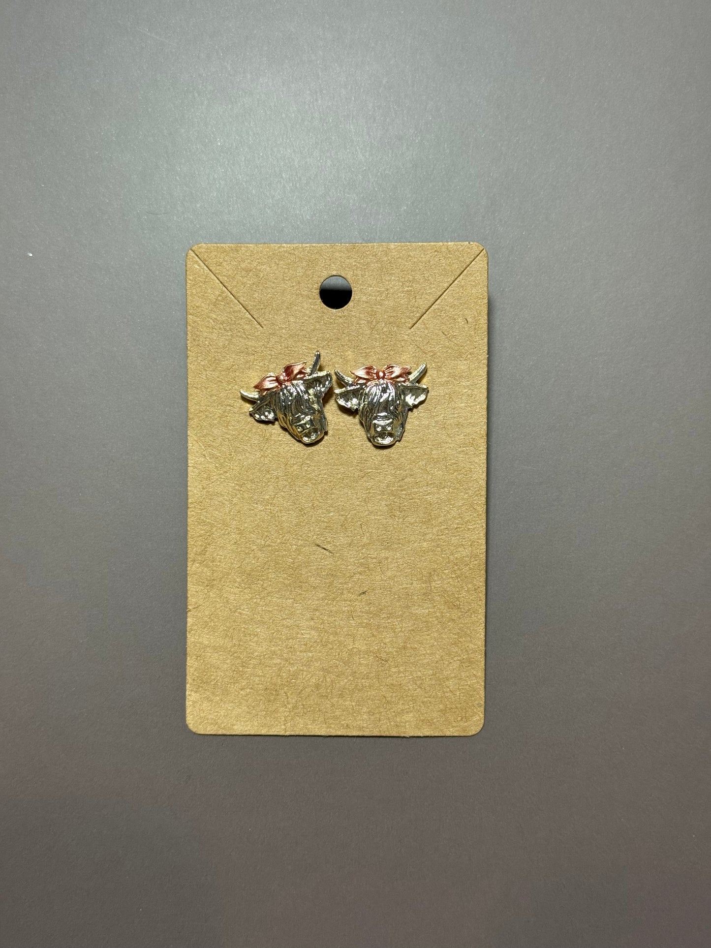 Pink Bow Highland Cow Earrings