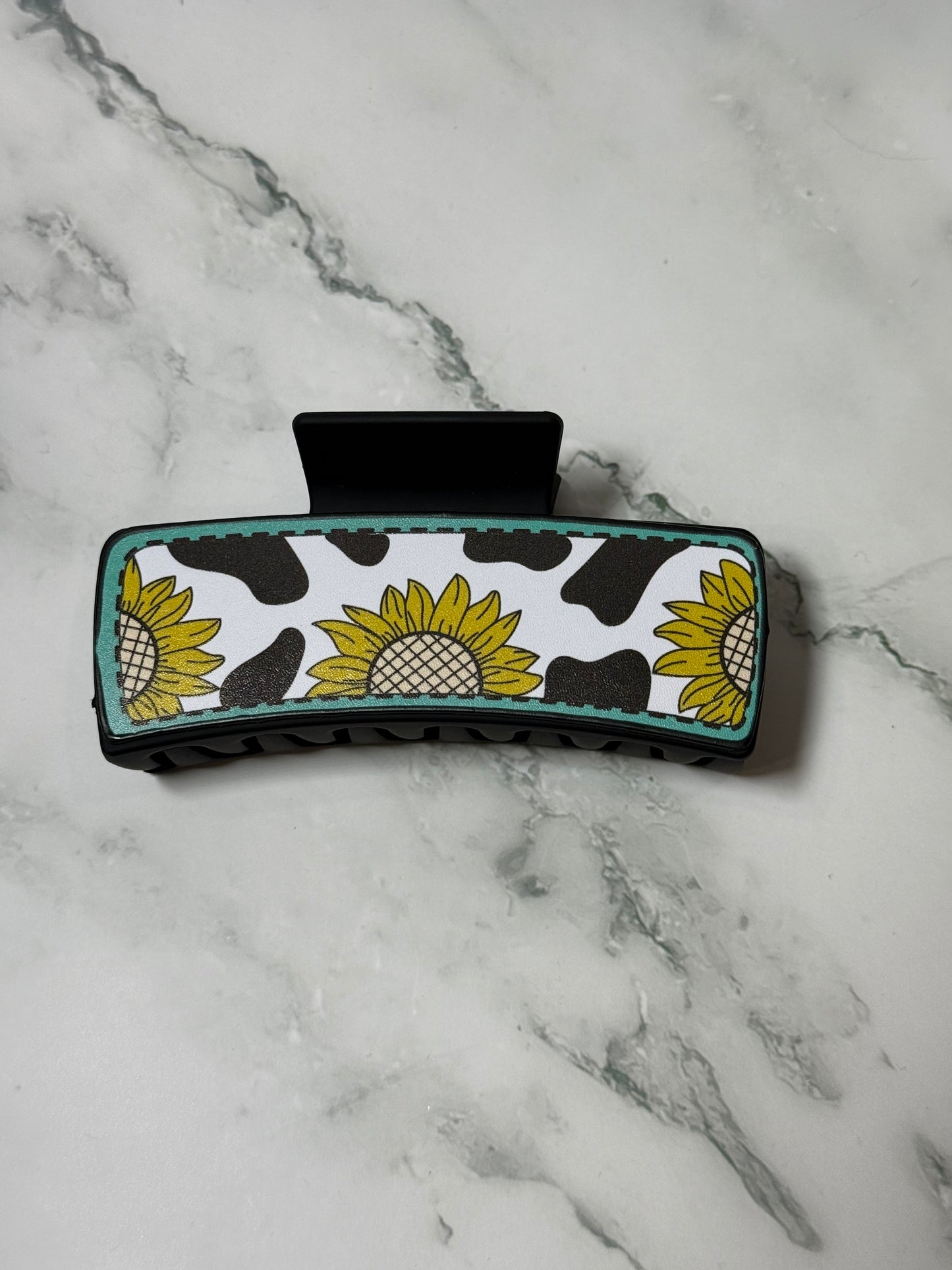 Cow Print and Sunflowers Claw Clip