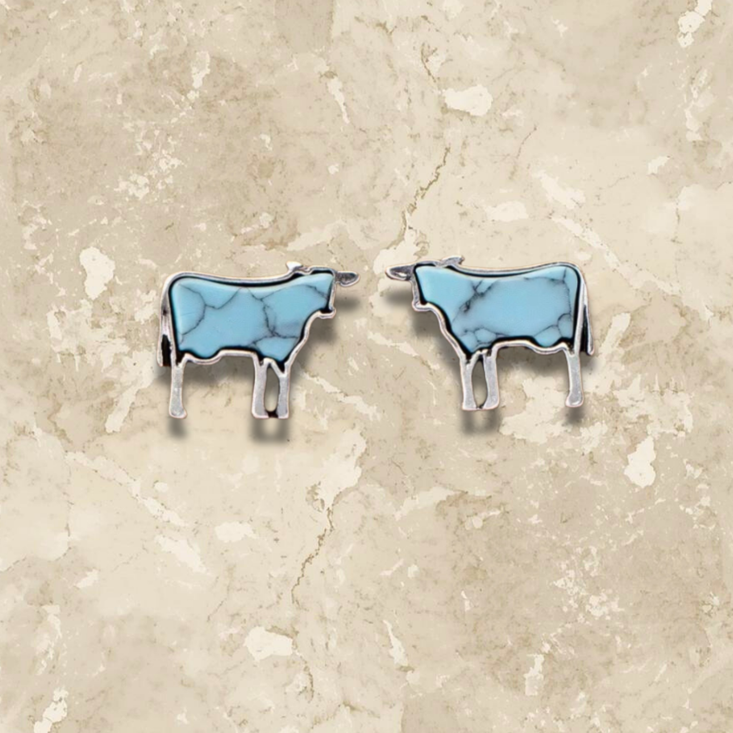 Faux Turquoise Cow Stud Earrings