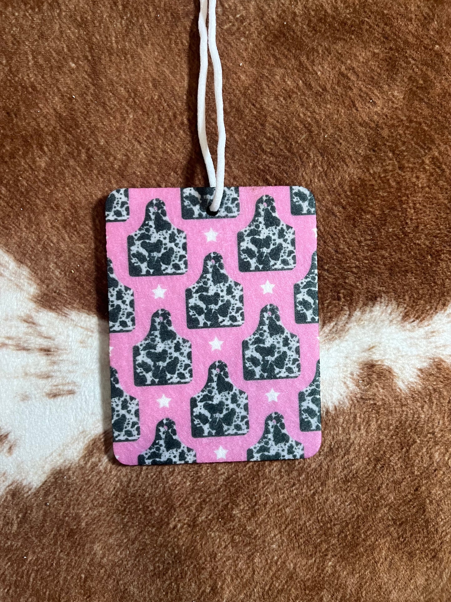 Cow Print Ear Tag Car Freshener