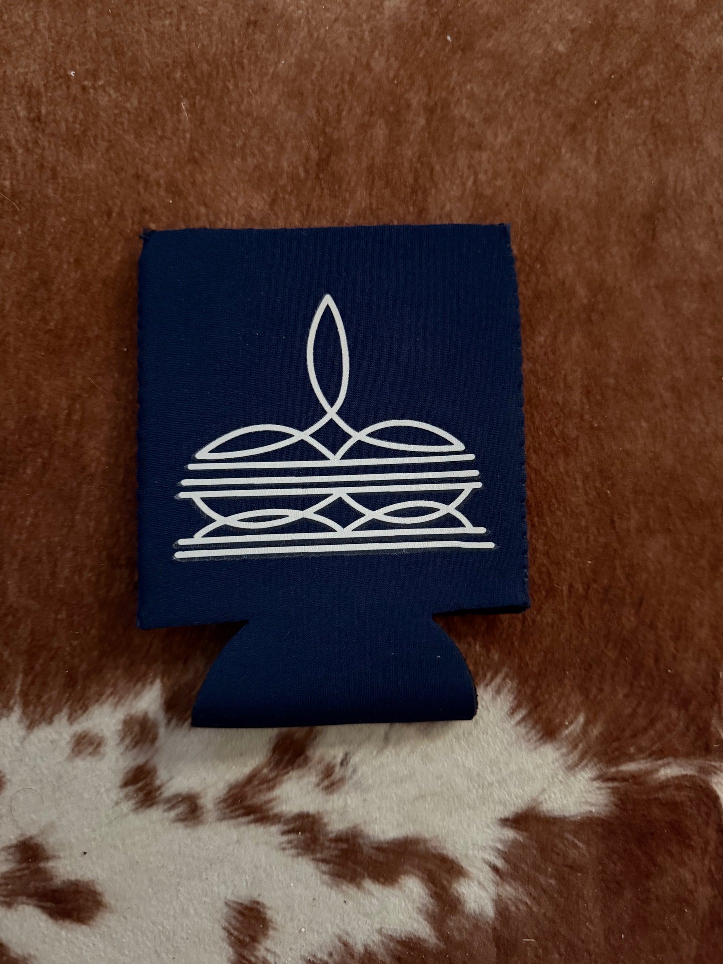 Navy and White Boot Stitch Koozie